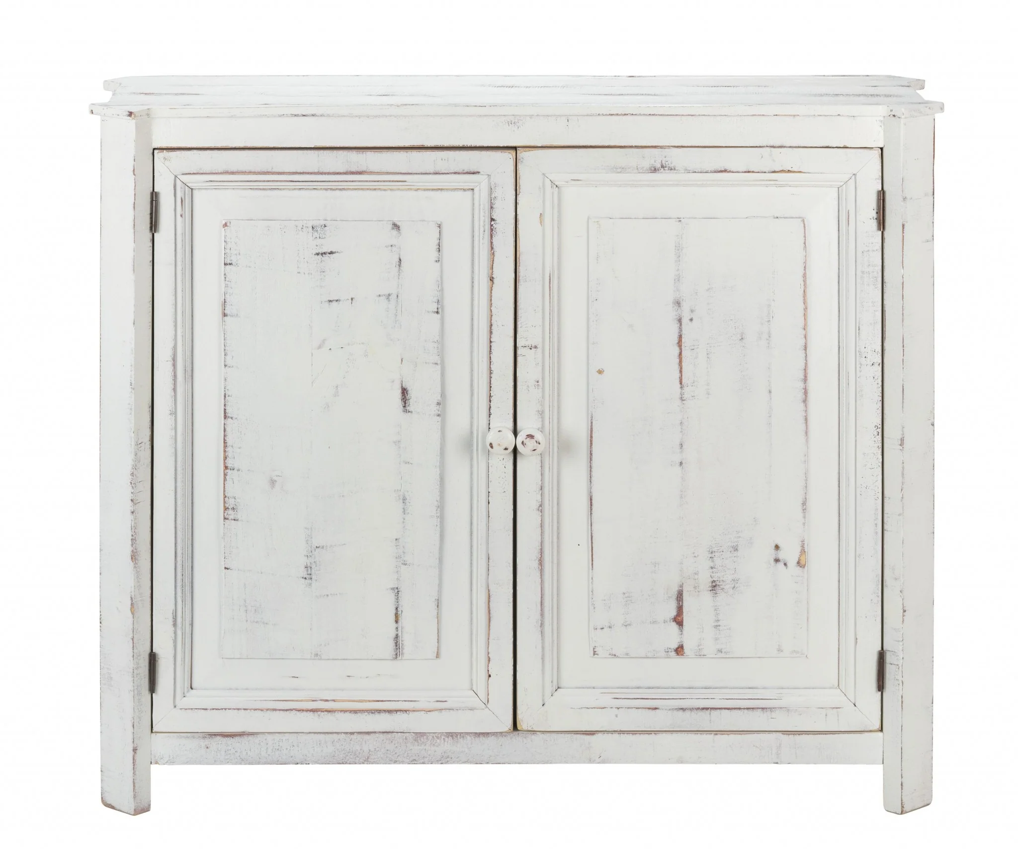 Distressed White Wooden Two Door Accent Cabinet By Homeroots - Image 4
