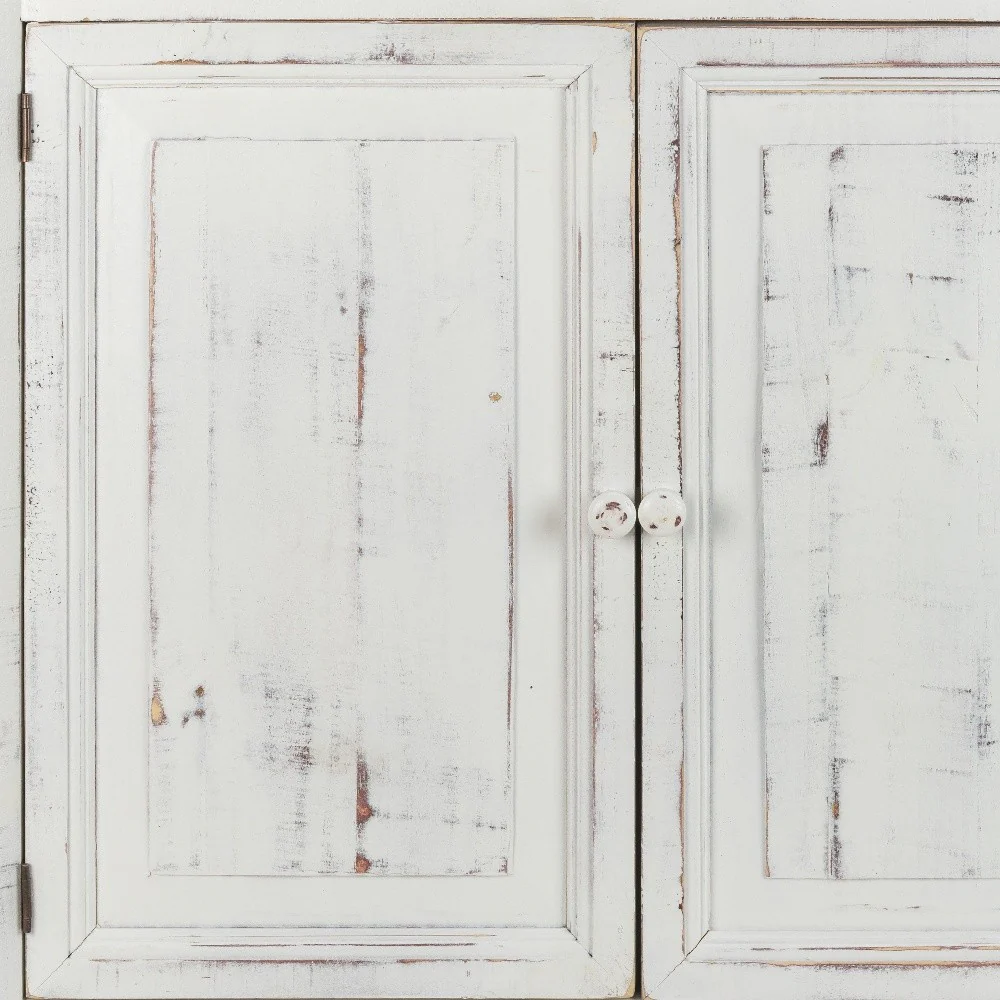 Distressed White Wooden Two Door Accent Cabinet By Homeroots - Image 5
