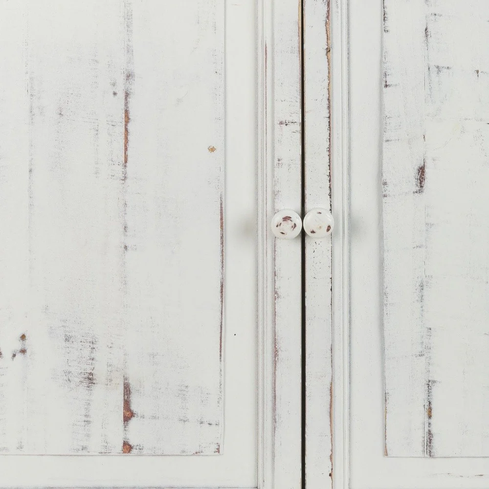 Distressed White Wooden Two Door Accent Cabinet By Homeroots - Image 6