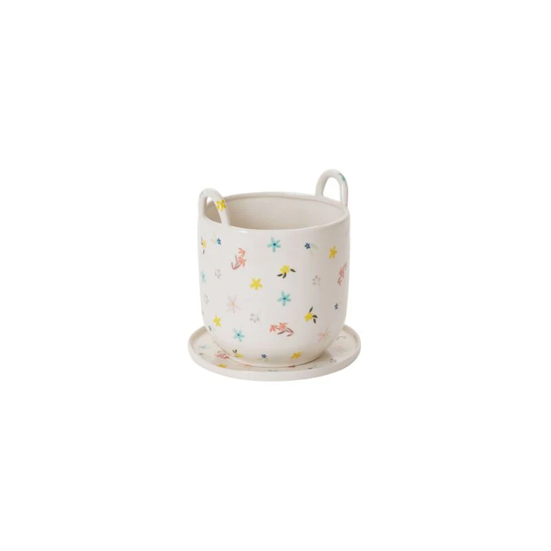 Ditsy Floral Pot with Saucer 8"x 7" By Accent Decor - Image 3