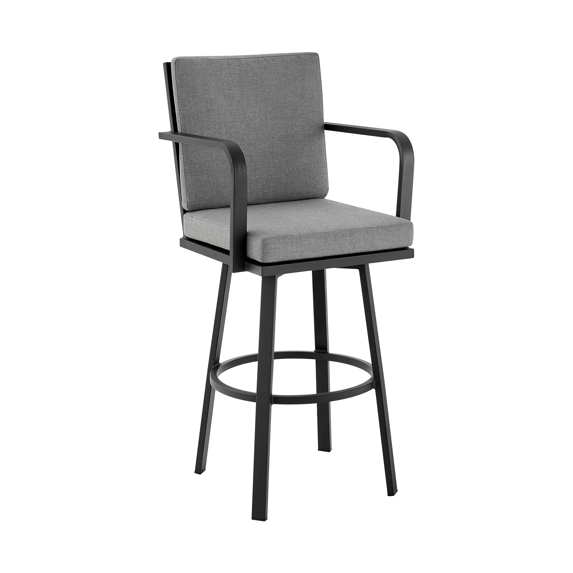 Don 30" Outdoor Patio Bar Stool in Black Aluminum with Grey Cushions  By Armen Living - Image 2