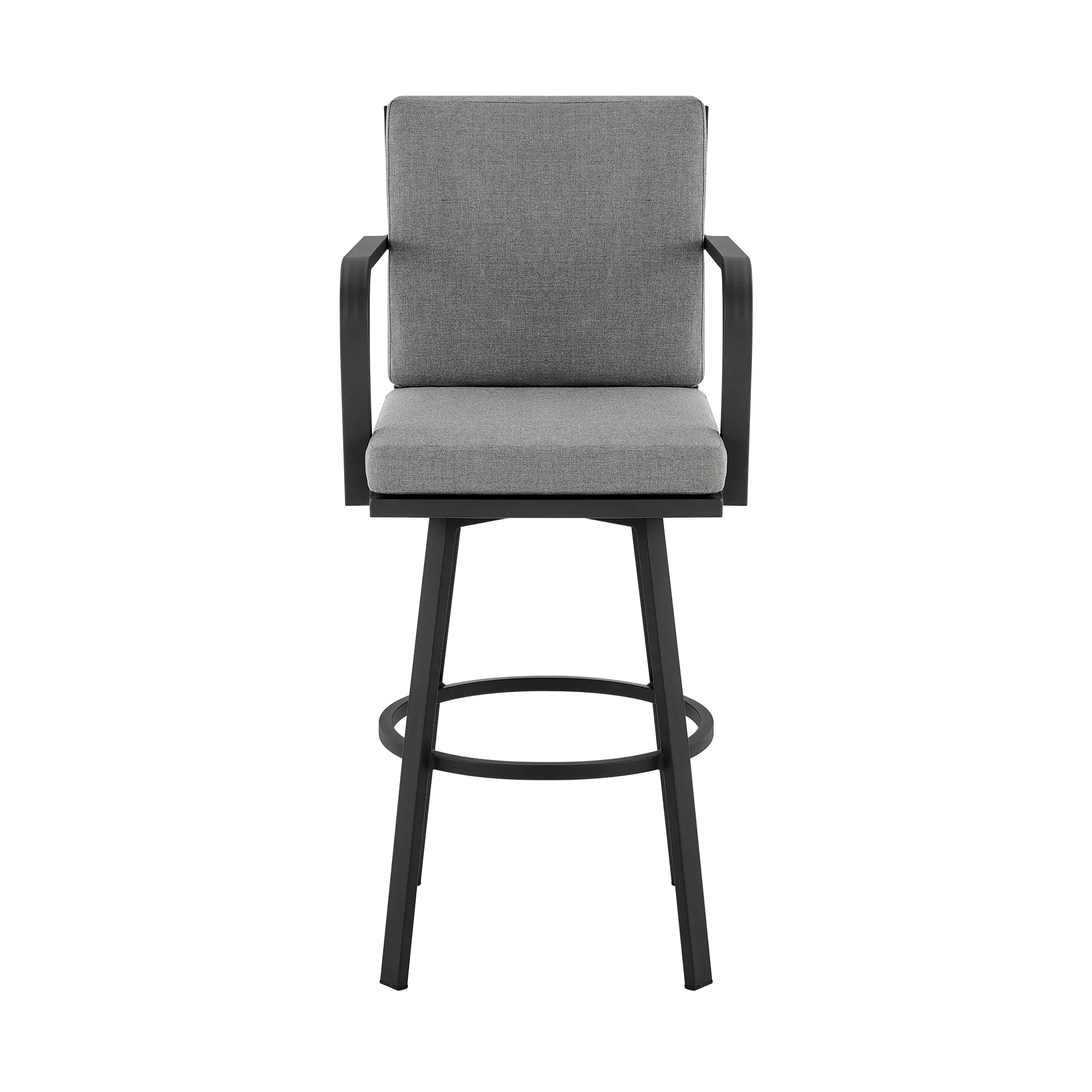 Don 30" Outdoor Patio Bar Stool in Black Aluminum with Grey Cushions  By Armen Living - Image 3