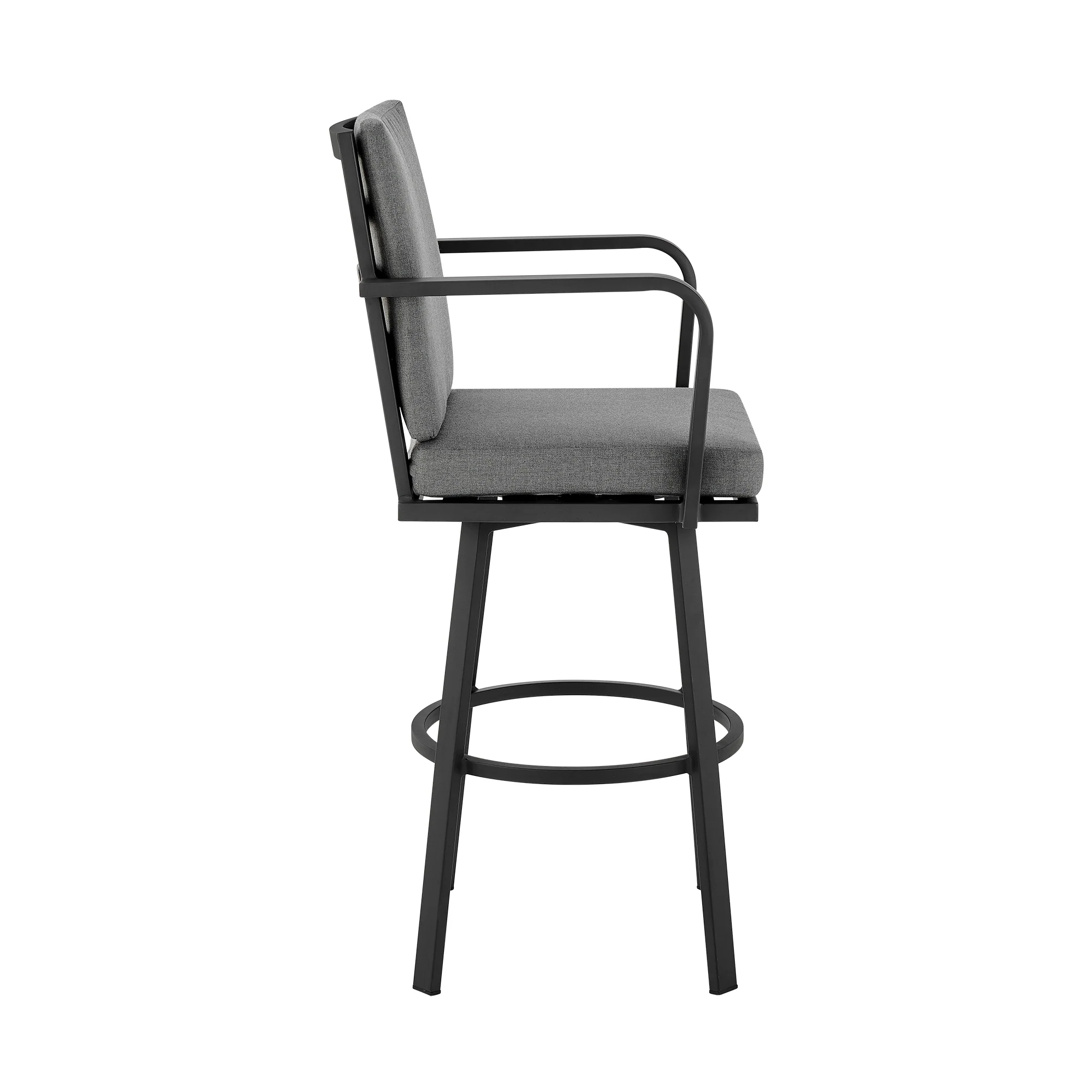 Don 30" Outdoor Patio Bar Stool in Black Aluminum with Grey Cushions  By Armen Living - Image 4