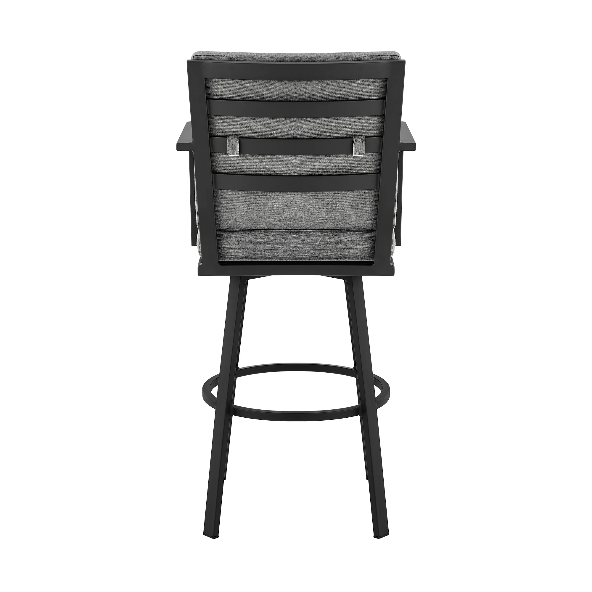 Don 30" Outdoor Patio Bar Stool in Black Aluminum with Grey Cushions  By Armen Living - Image 6