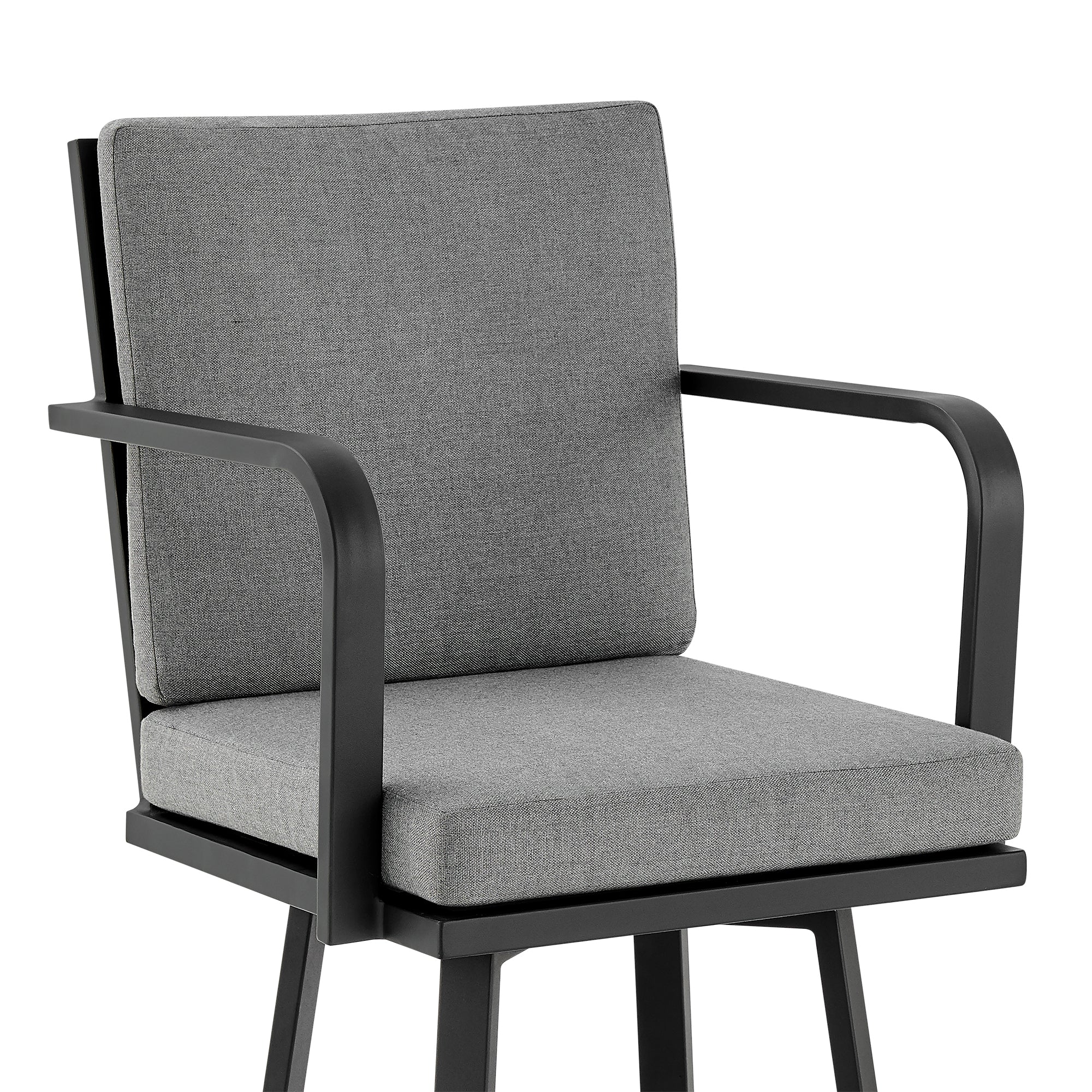Don 30" Outdoor Patio Bar Stool in Black Aluminum with Grey Cushions  By Armen Living - Image 7