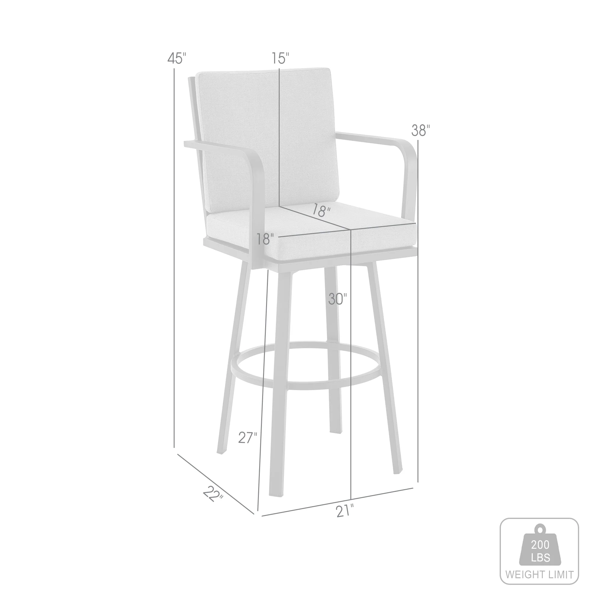 Don 30" Outdoor Patio Bar Stool in Black Aluminum with Grey Cushions  By Armen Living - Image 9