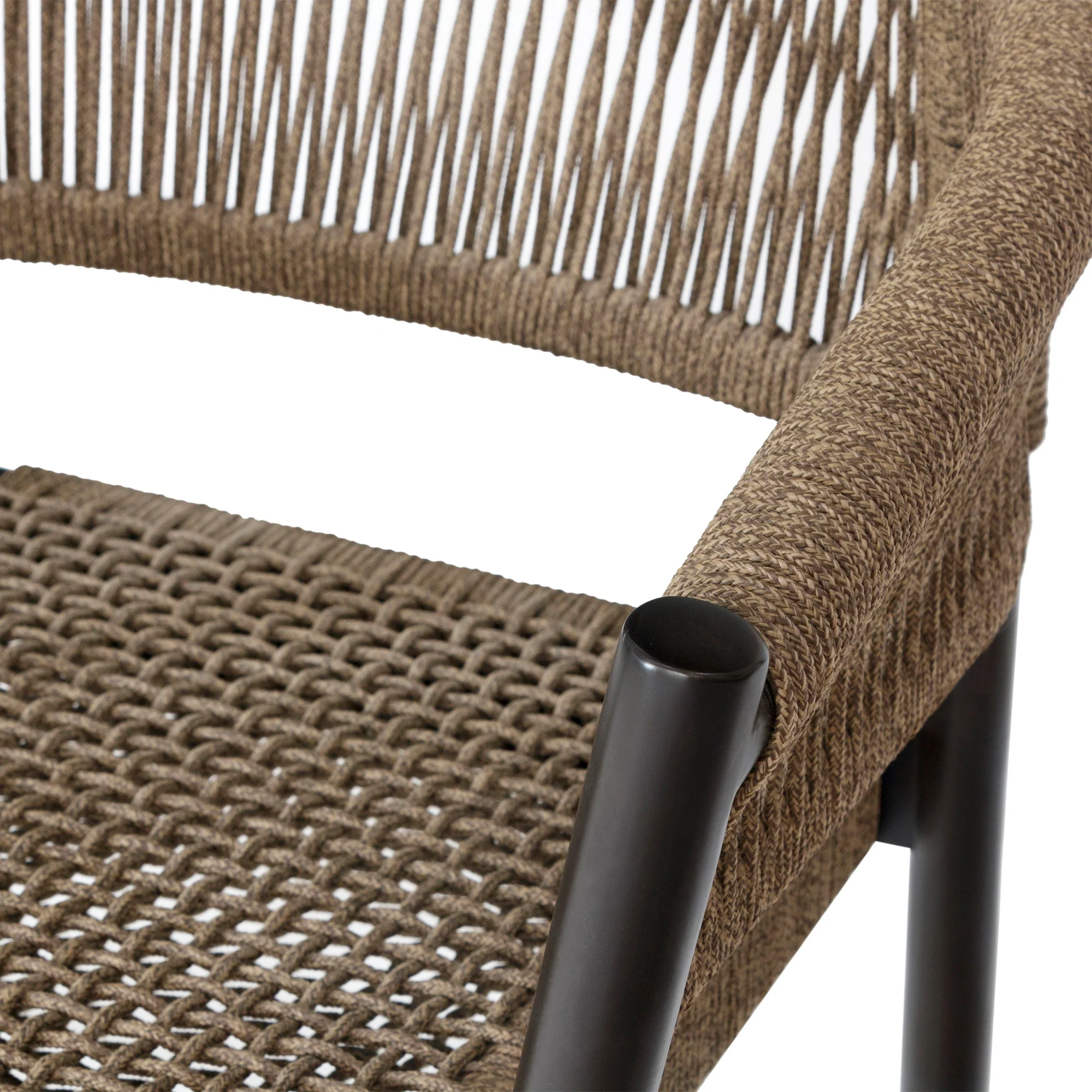 Doris Outdoor Patio Dining Chair in Dark Eucalyptus Wood with Truffle Rope - Set of 2 By Armen Living - Image 10