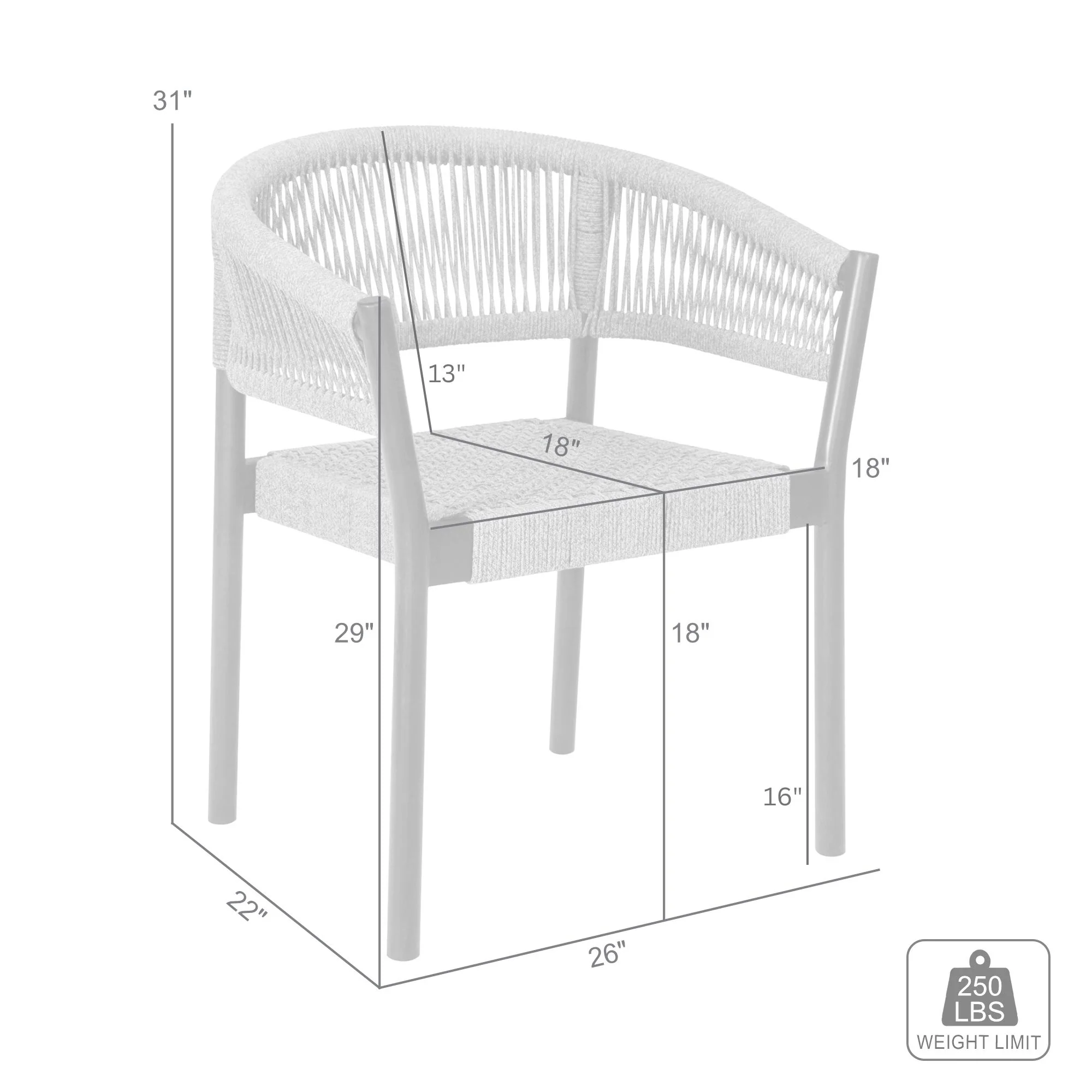 Doris Outdoor Patio Dining Chair in Dark Eucalyptus Wood with Truffle Rope - Set of 2 By Armen Living - Image 11