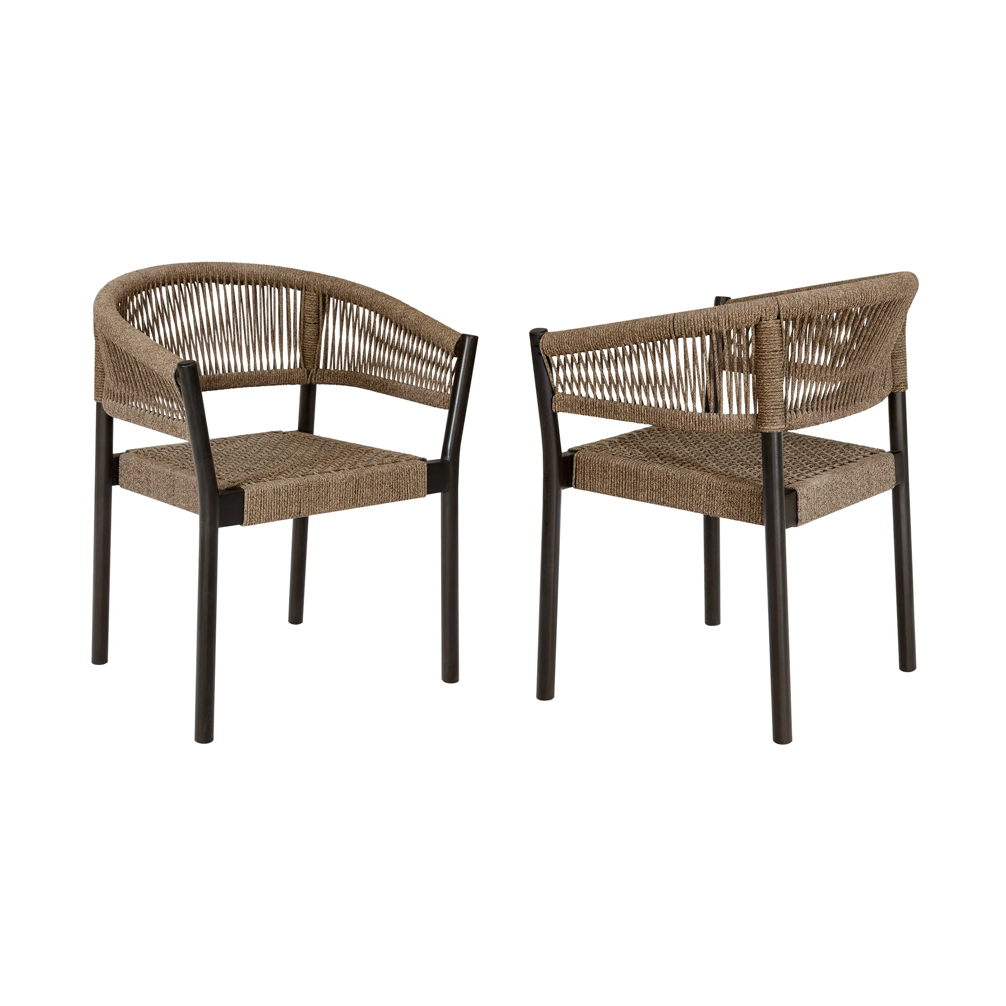 Doris Outdoor Patio Dining Chair in Dark Eucalyptus Wood with Truffle Rope - Set of 2 By Armen Living - Image 3