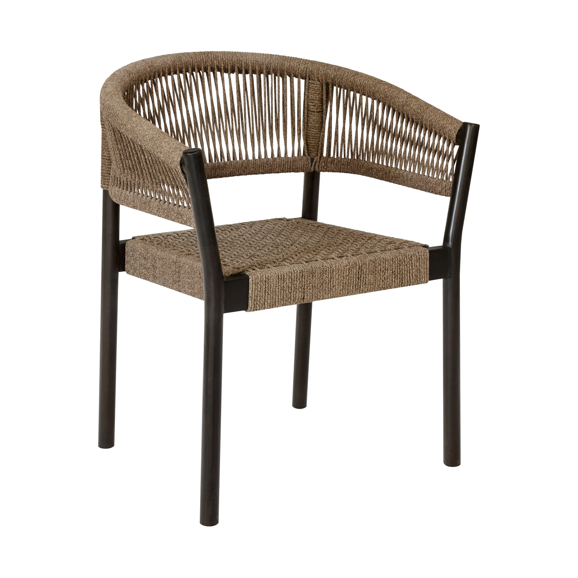 Doris Outdoor Patio Dining Chair in Dark Eucalyptus Wood with Truffle Rope - Set of 2 By Armen Living - Image 4
