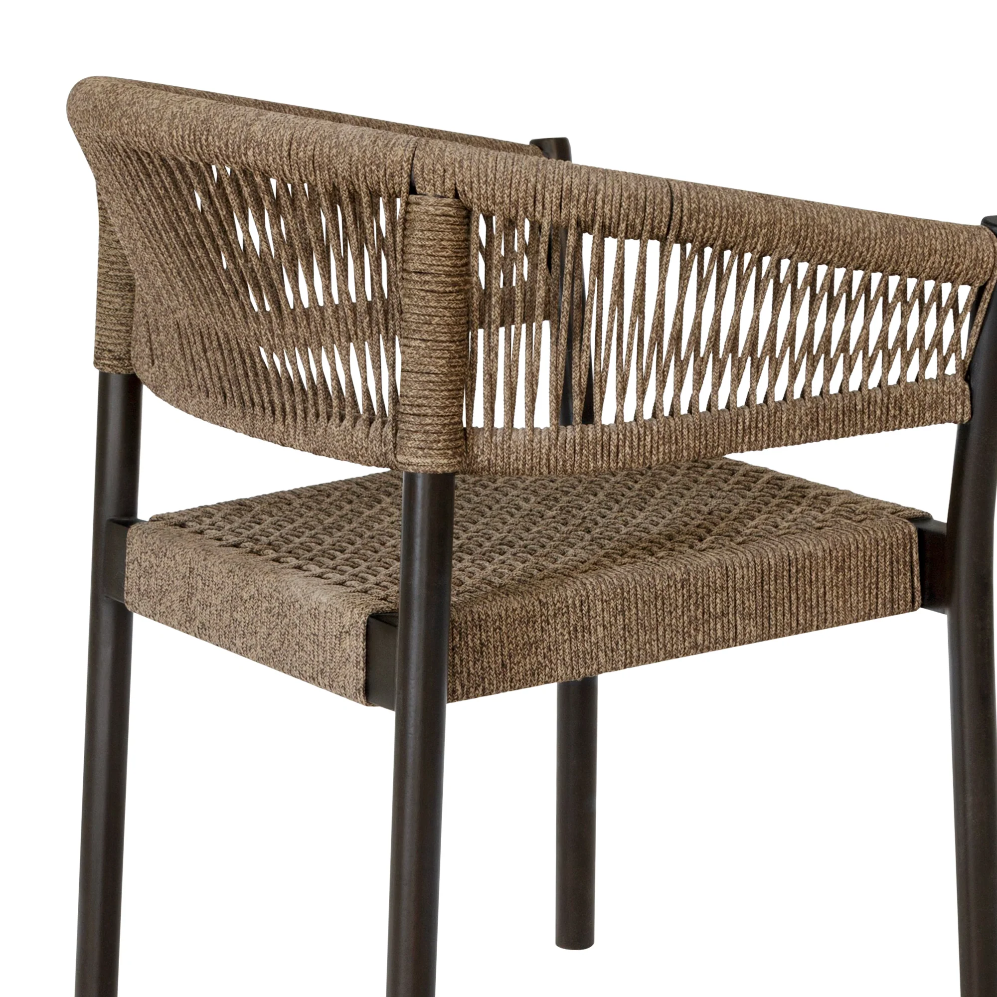 Doris Outdoor Patio Dining Chair in Dark Eucalyptus Wood with Truffle Rope - Set of 2 By Armen Living - Image 9