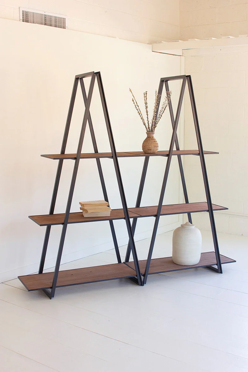 Double Angle Iron And Wood Three Tiered Shelving Unit By Kalalou - Image 2