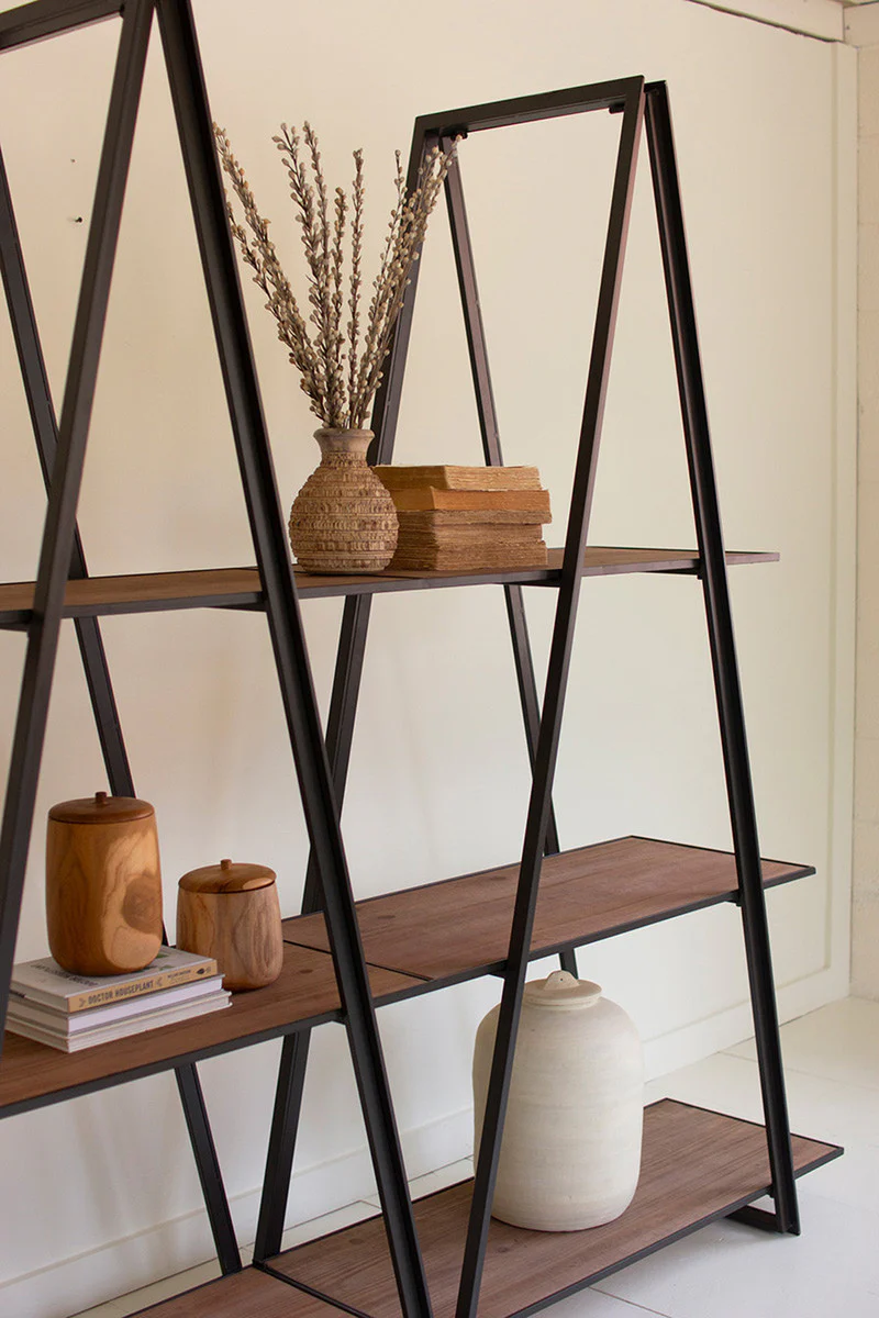 Double Angle Iron And Wood Three Tiered Shelving Unit By Kalalou - Image 3