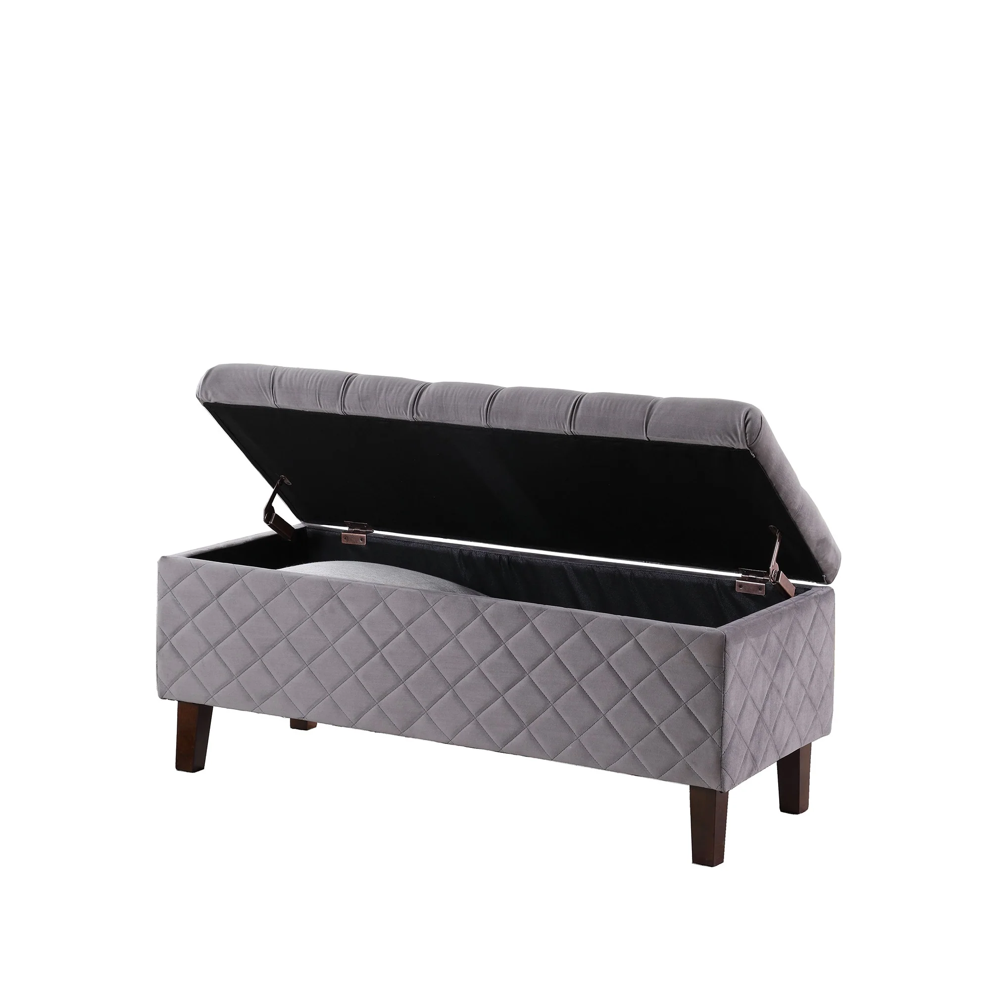 Dove Gray Quilted and Tufted Storage Bench By Homeroots - Image 3