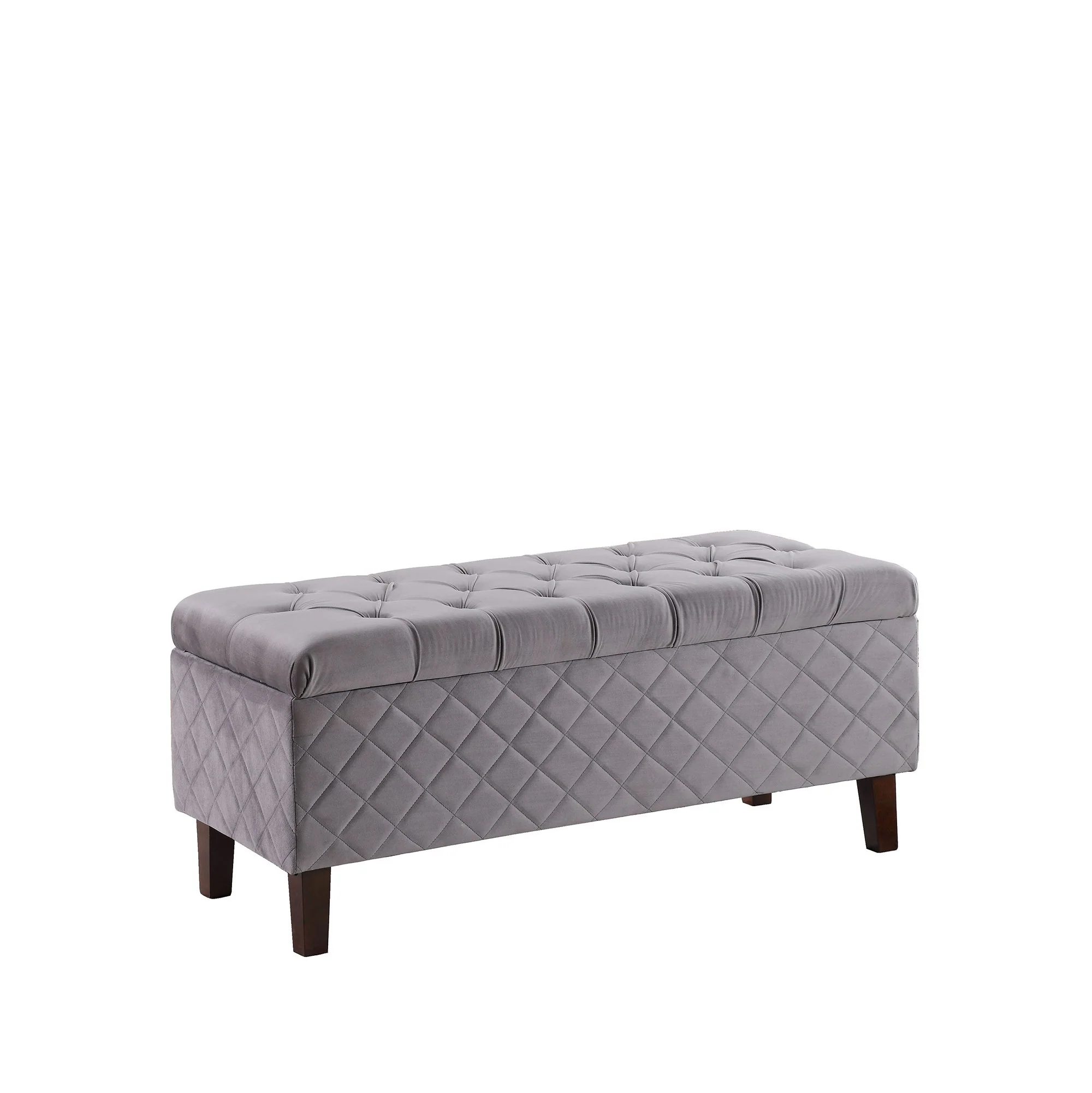 Dove Gray Quilted and Tufted Storage Bench By Homeroots - Image 4