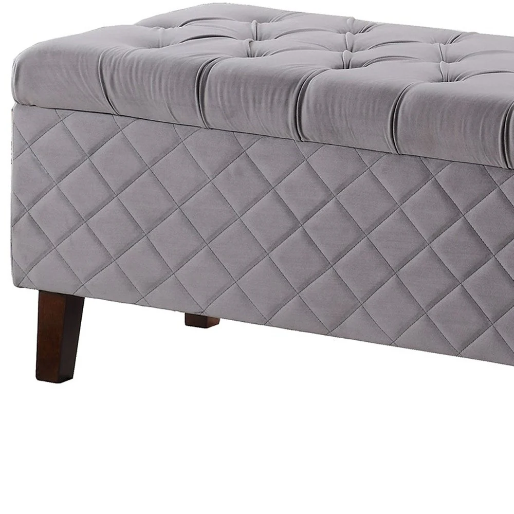 Dove Gray Quilted and Tufted Storage Bench By Homeroots - Image 5