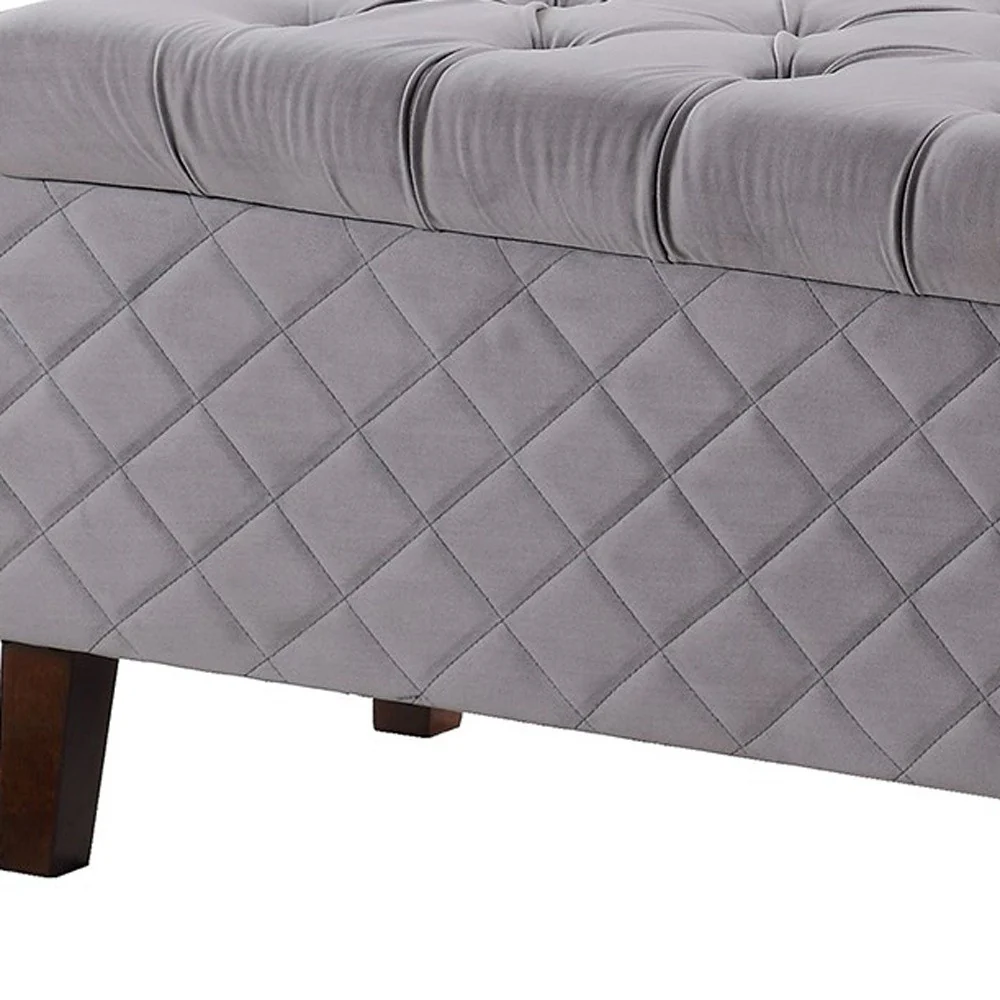Dove Gray Quilted and Tufted Storage Bench By Homeroots - Image 6