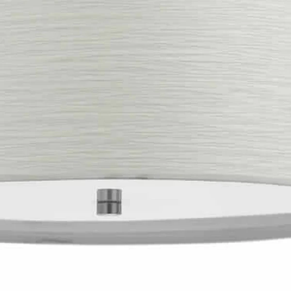 Drum Style Pendant Fixture with Fabric Shade and Brushed Details, White By Benzara - Image 3