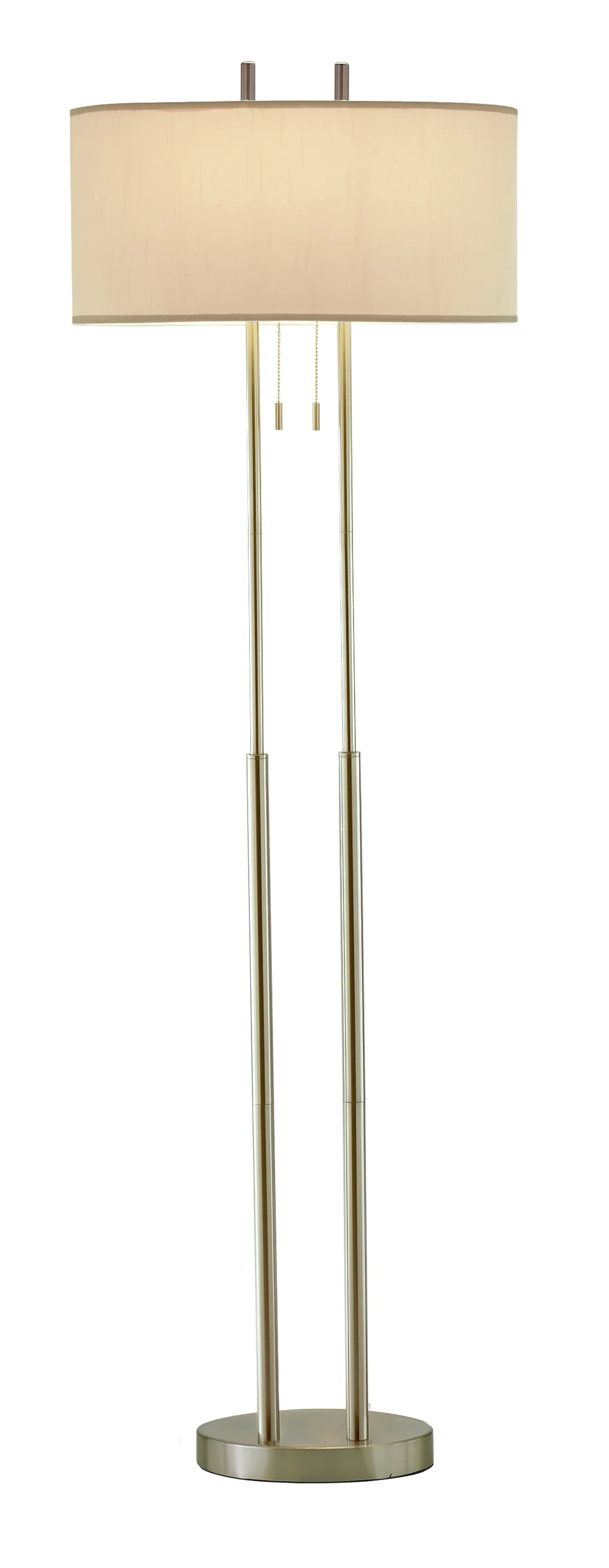 Dual Pole Floor Lamp in Brushed Steel Metal By Homeroots - Image 2