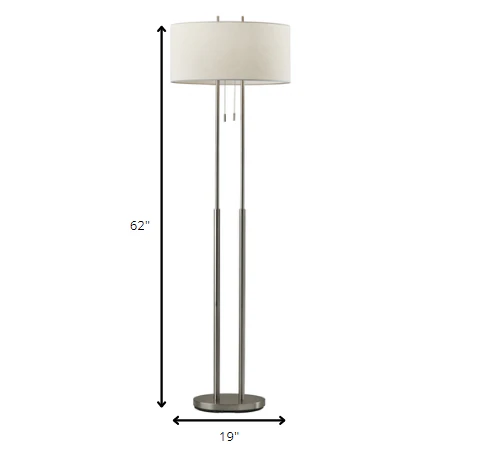 Dual Pole Floor Lamp in Brushed Steel Metal By Homeroots - Image 5
