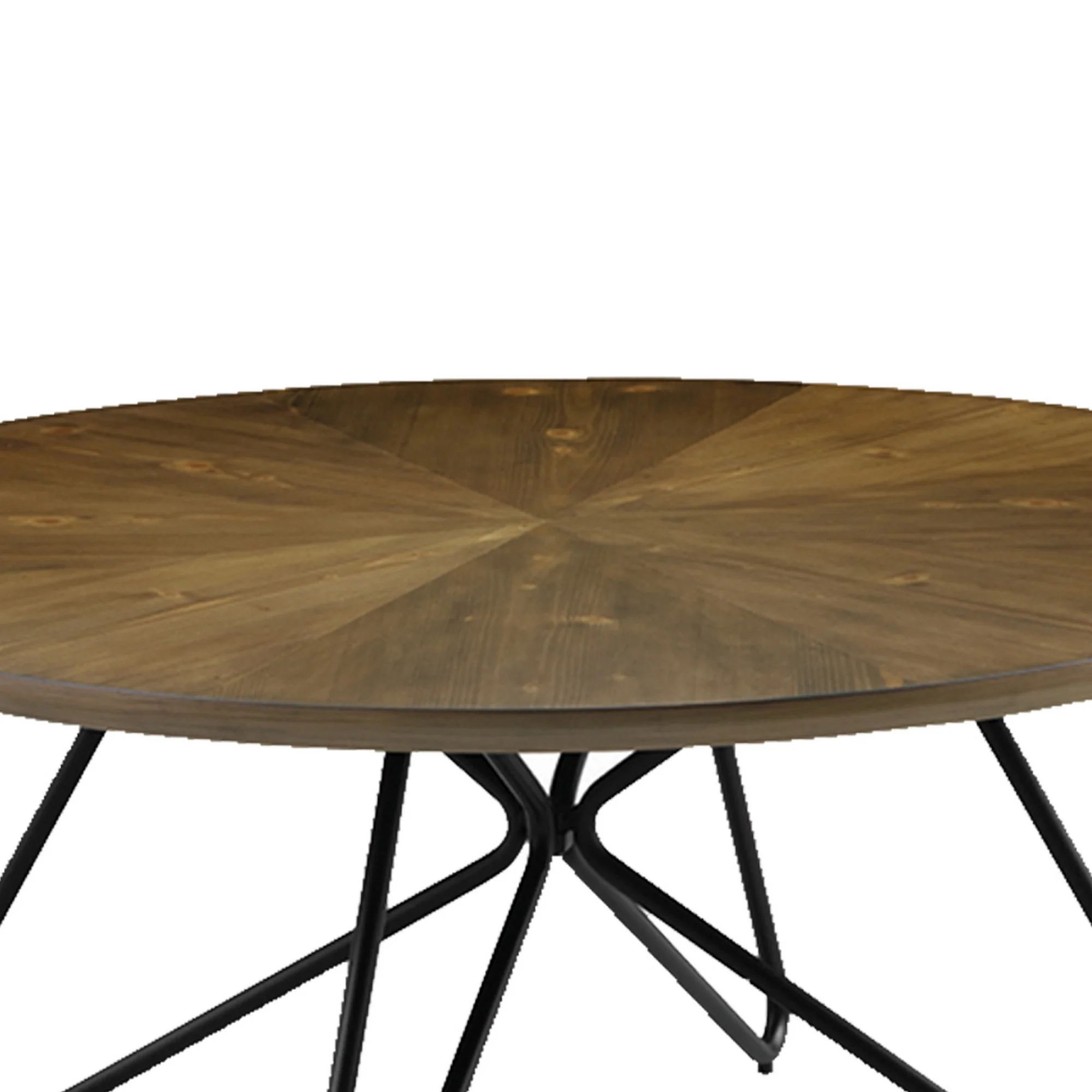 Dual Tone Round Wooden Coffee Table With Metal Hairpin Legs,Brown And Black By Benzara - Image 3