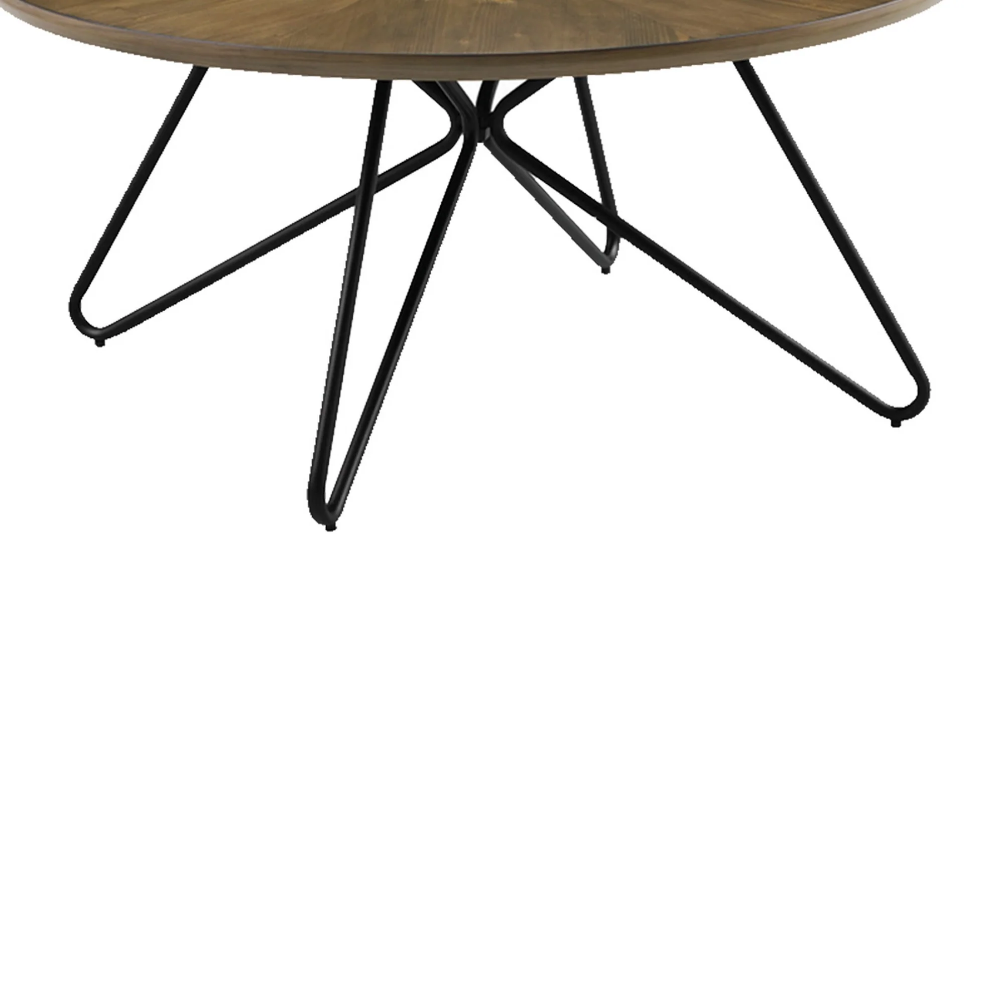 Dual Tone Round Wooden Coffee Table With Metal Hairpin Legs,Brown And Black By Benzara - Image 4