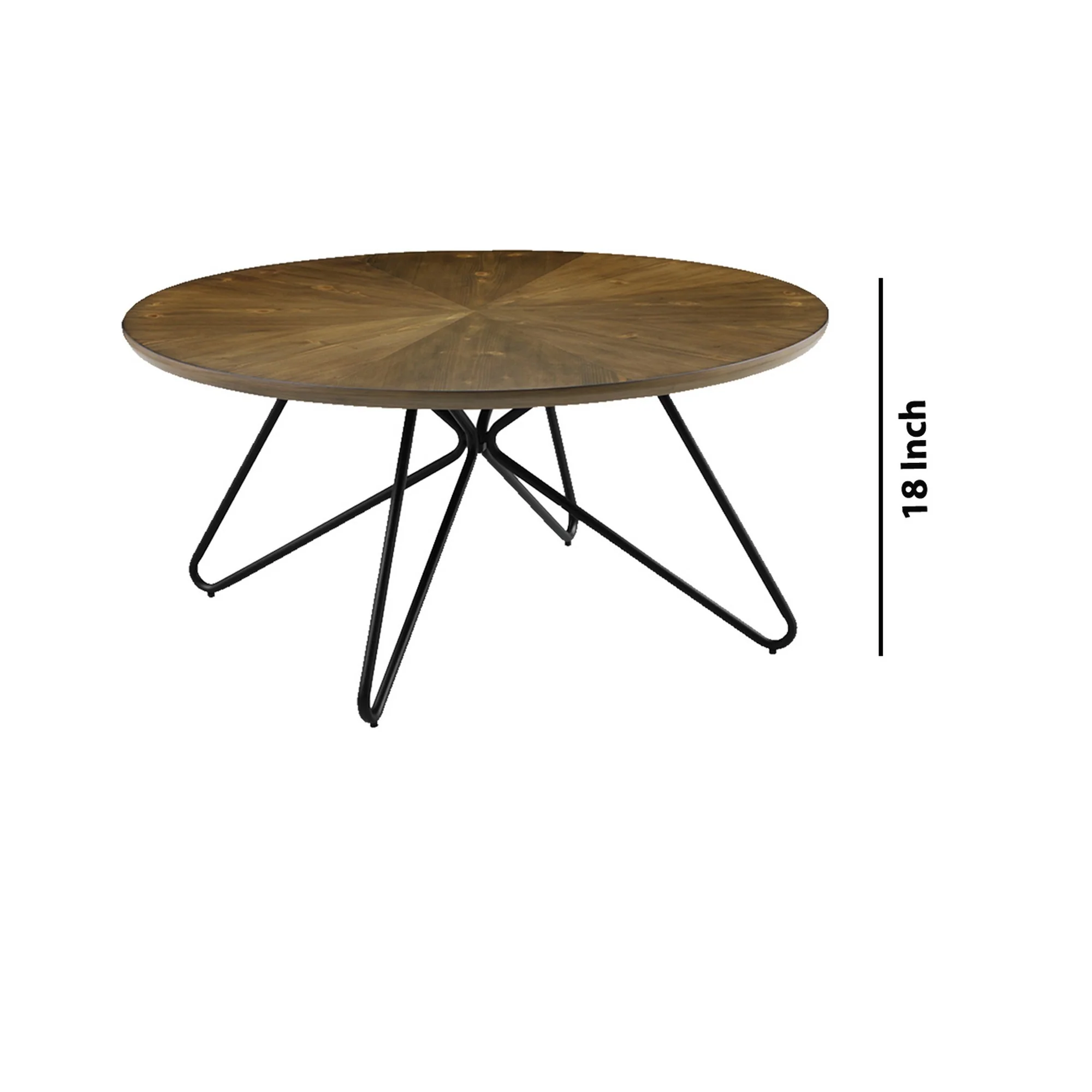 Dual Tone Round Wooden Coffee Table With Metal Hairpin Legs,Brown And Black By Benzara - Image 5