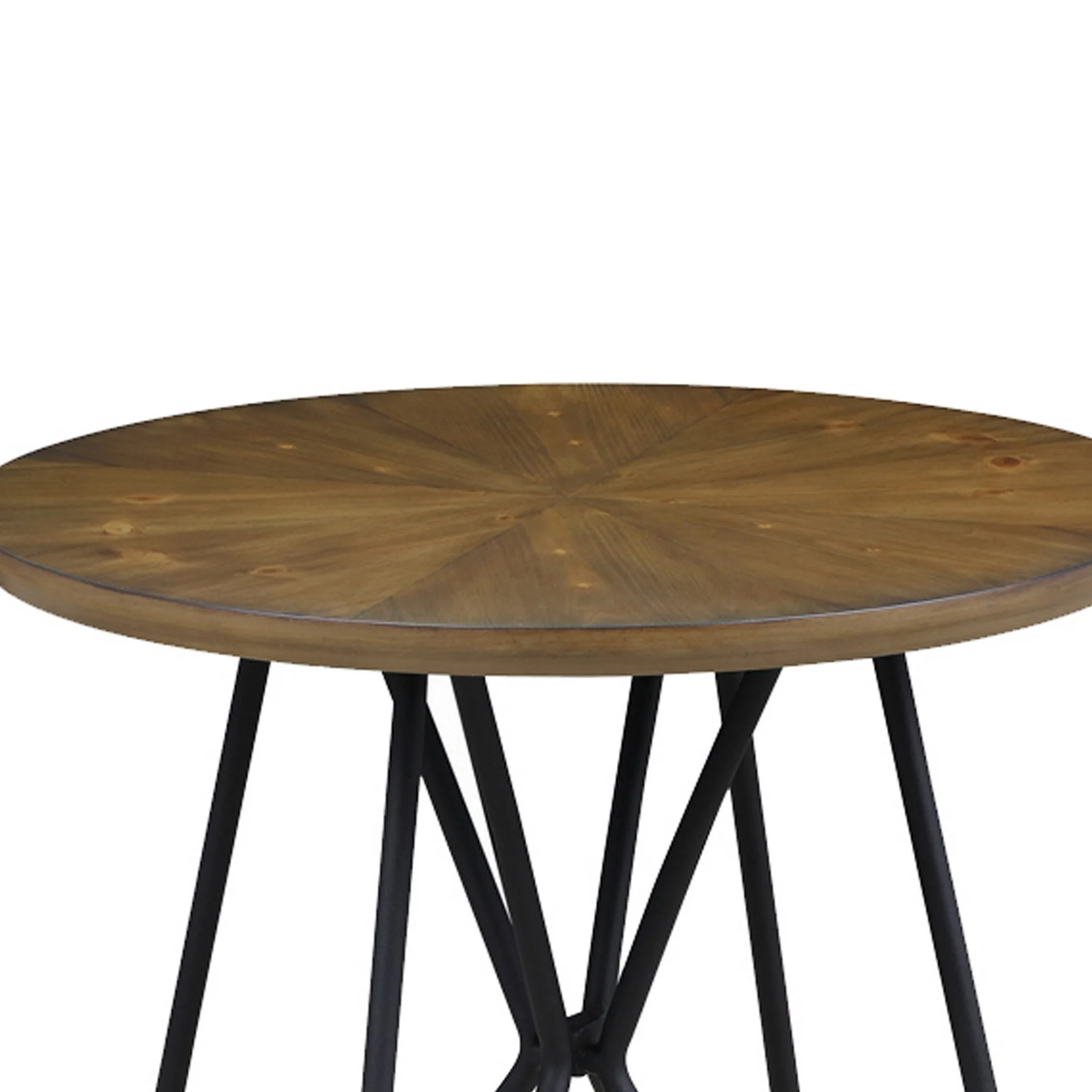 Dual Tone Round Wooden End Table With Metal Hairpin Legs, Brown And Black By Benzara - Image 2