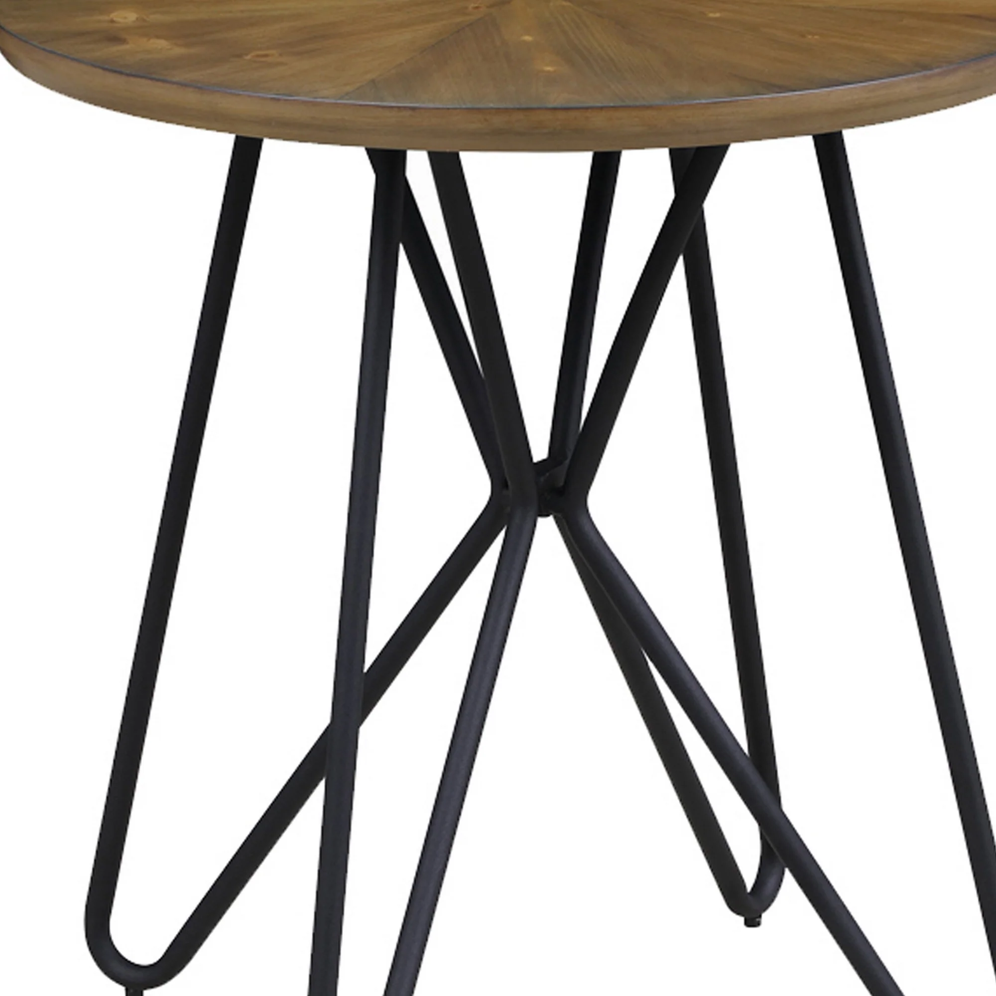 Dual Tone Round Wooden End Table With Metal Hairpin Legs, Brown And Black By Benzara - Image 3
