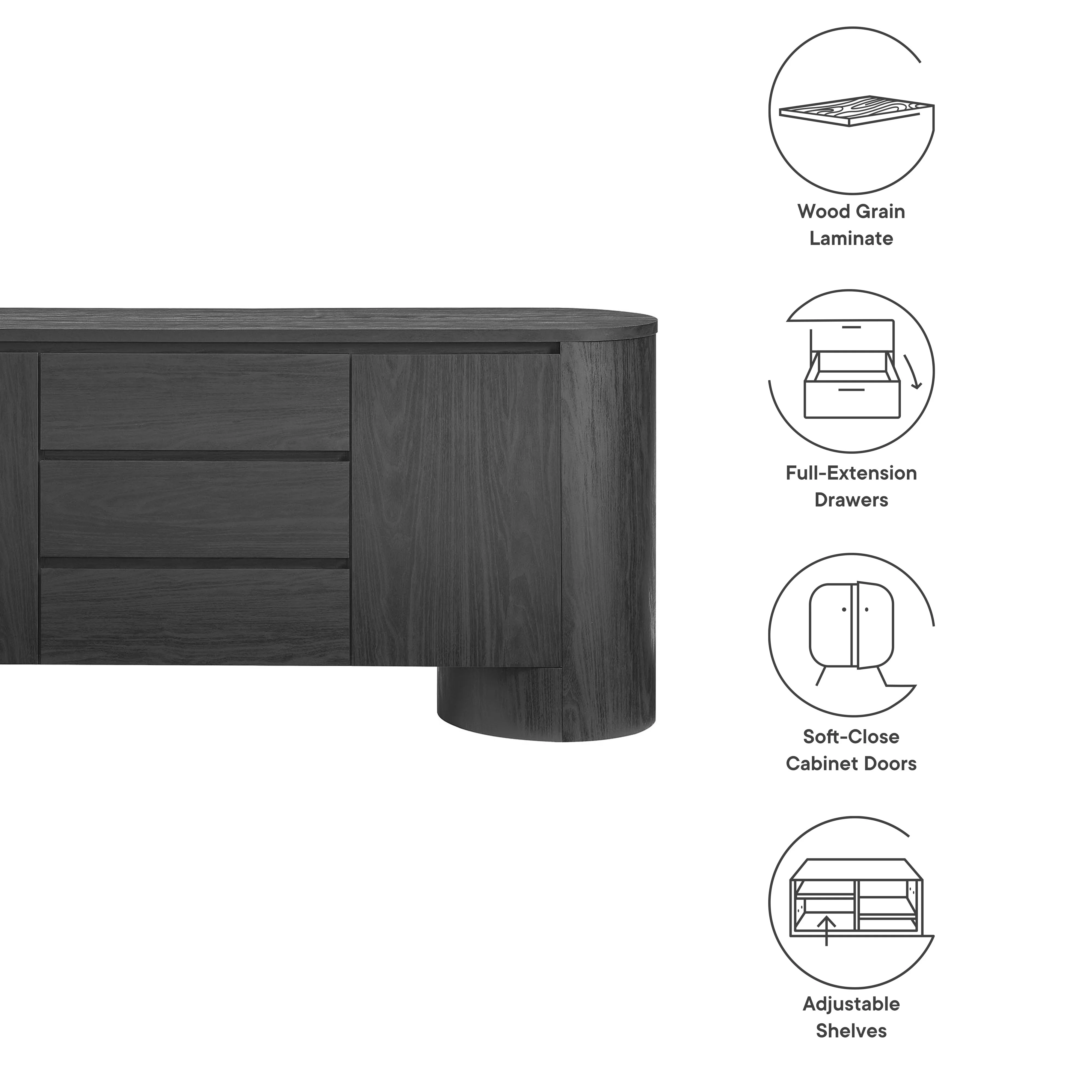 Duval 71" Rounded Sideboard Storage Cabinet by Modway - Image 10