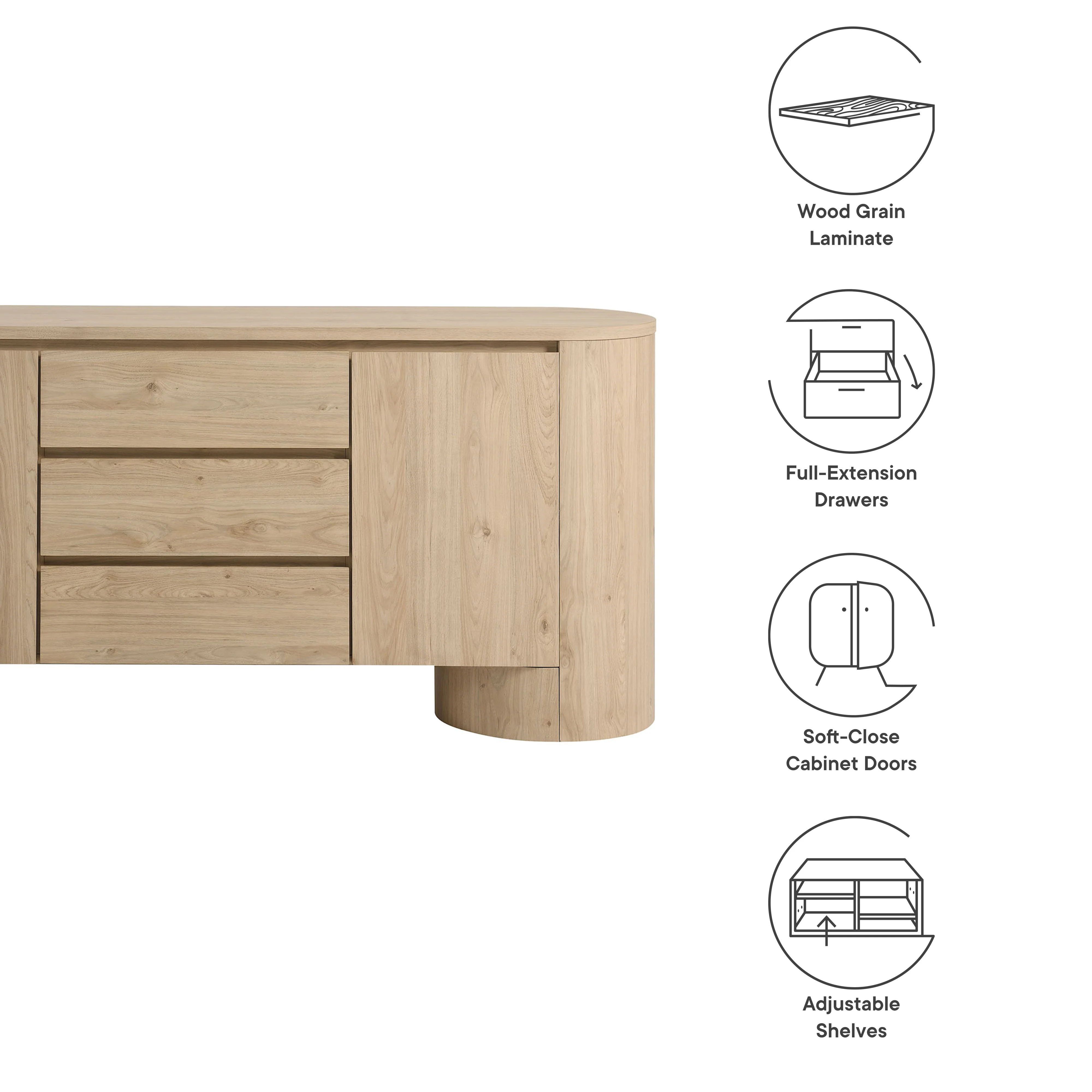 Duval 71" Rounded Sideboard Storage Cabinet by Modway - Image 21