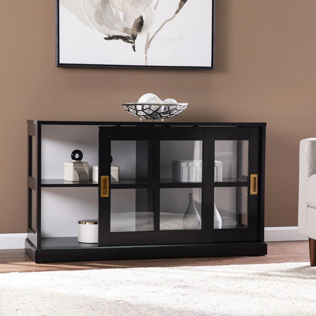 Dynasty Contemporary Black And White Low Curio Cabinet By Homeroots - Image 3