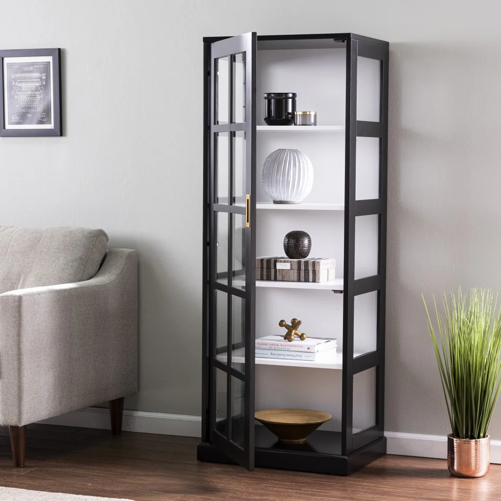 Dynasty Contemporary Black And White Tall Curio Cabinet By Homeroots - Image 3