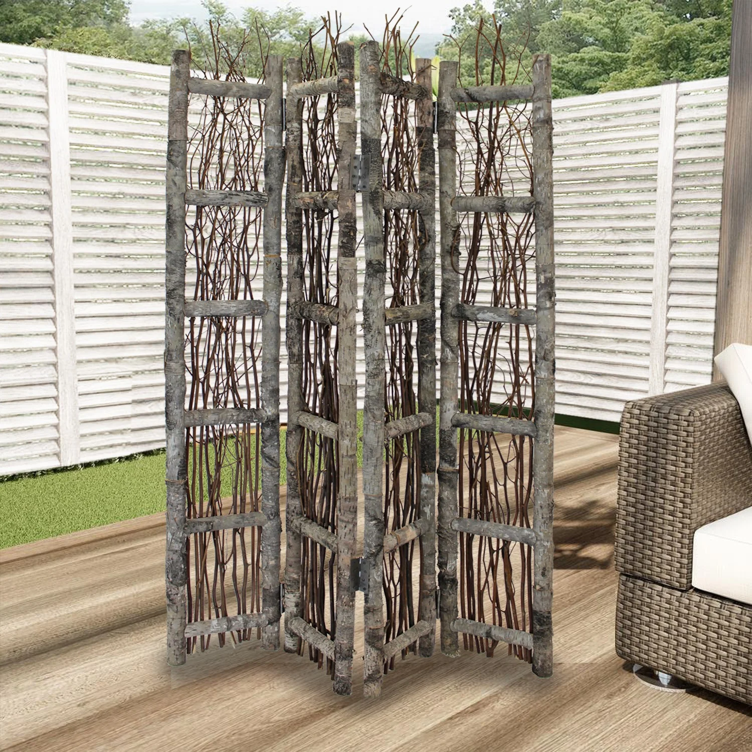 Earthy Birch And Twig Four Panel Room Divider Screen By Homeroots - Image 4