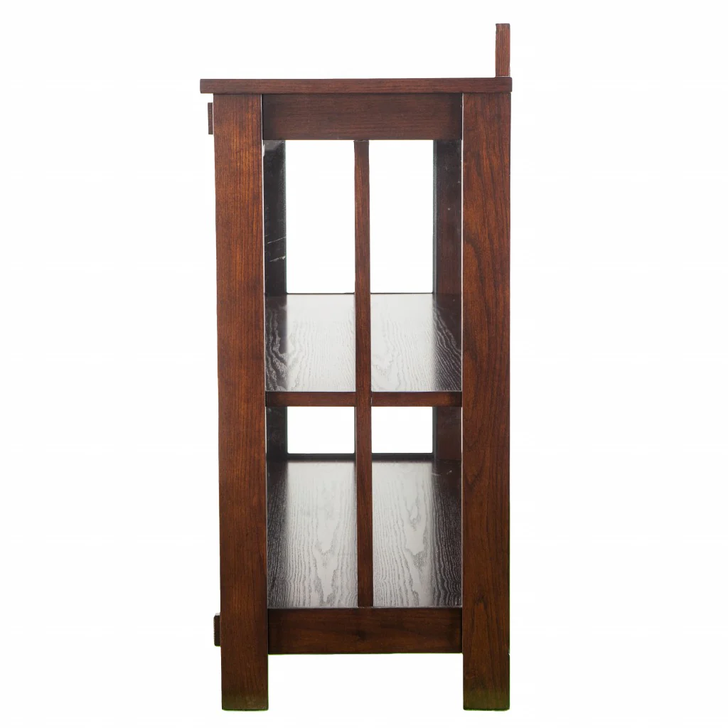 Earthy Mission Style Wood Slate And Glass Low Curio By Homeroots - Image 5