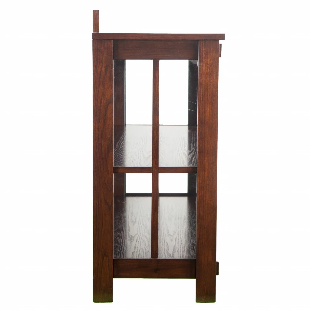 Earthy Mission Style Wood Slate And Glass Low Curio By Homeroots - Image 6