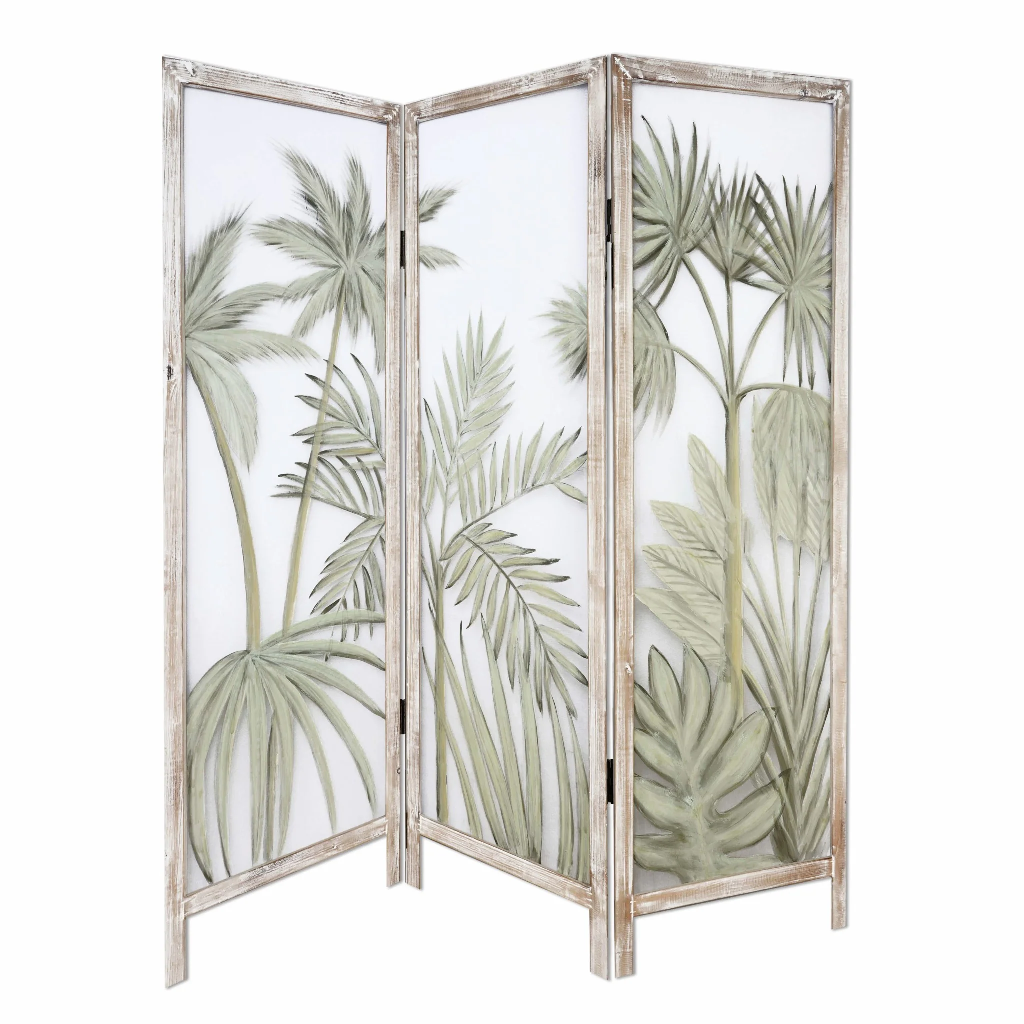 Earthy Opaque Palms Three Panel Room Divider Screen By Homeroots - Image 2