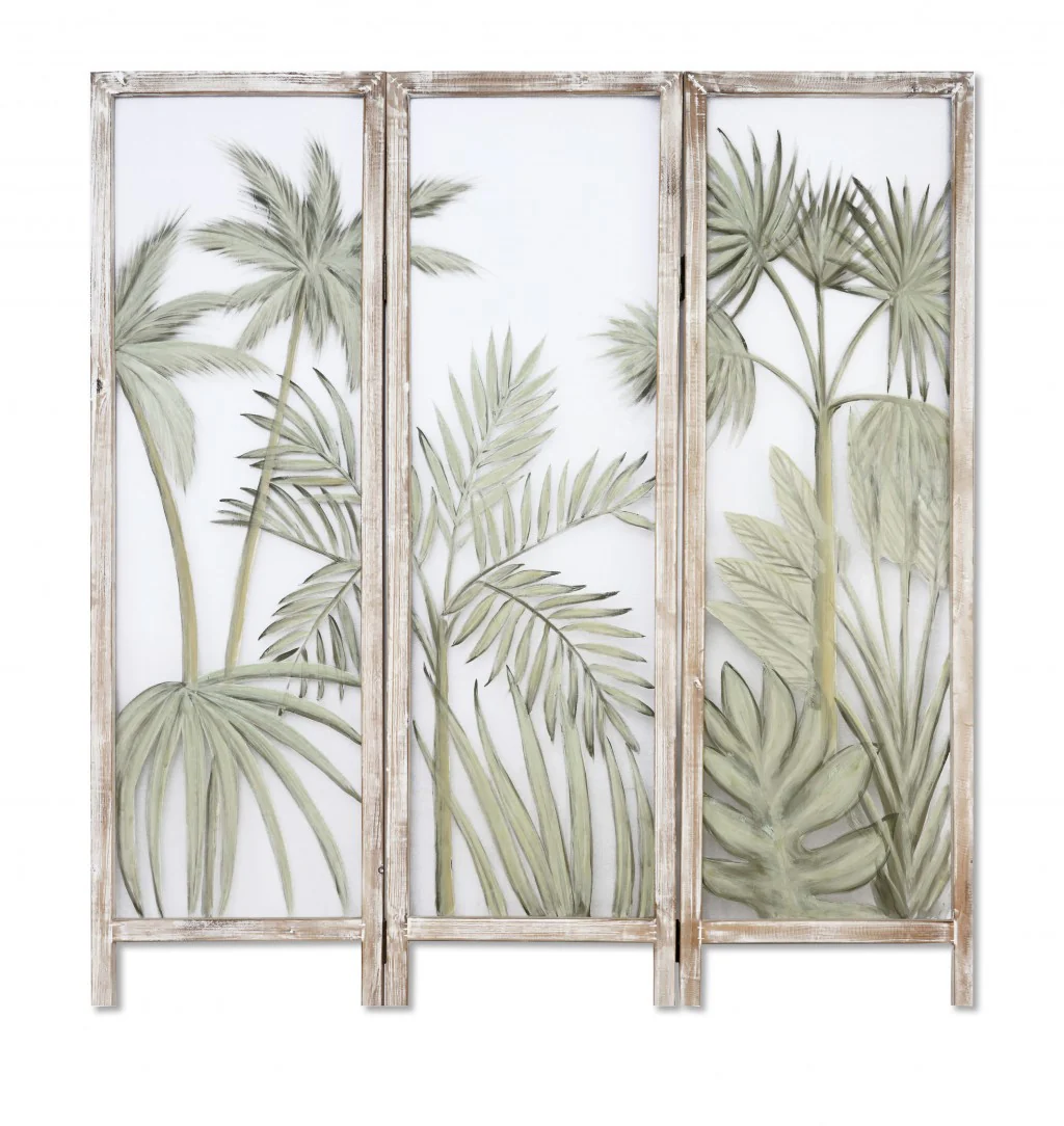 Earthy Opaque Palms Three Panel Room Divider Screen By Homeroots - Image 5