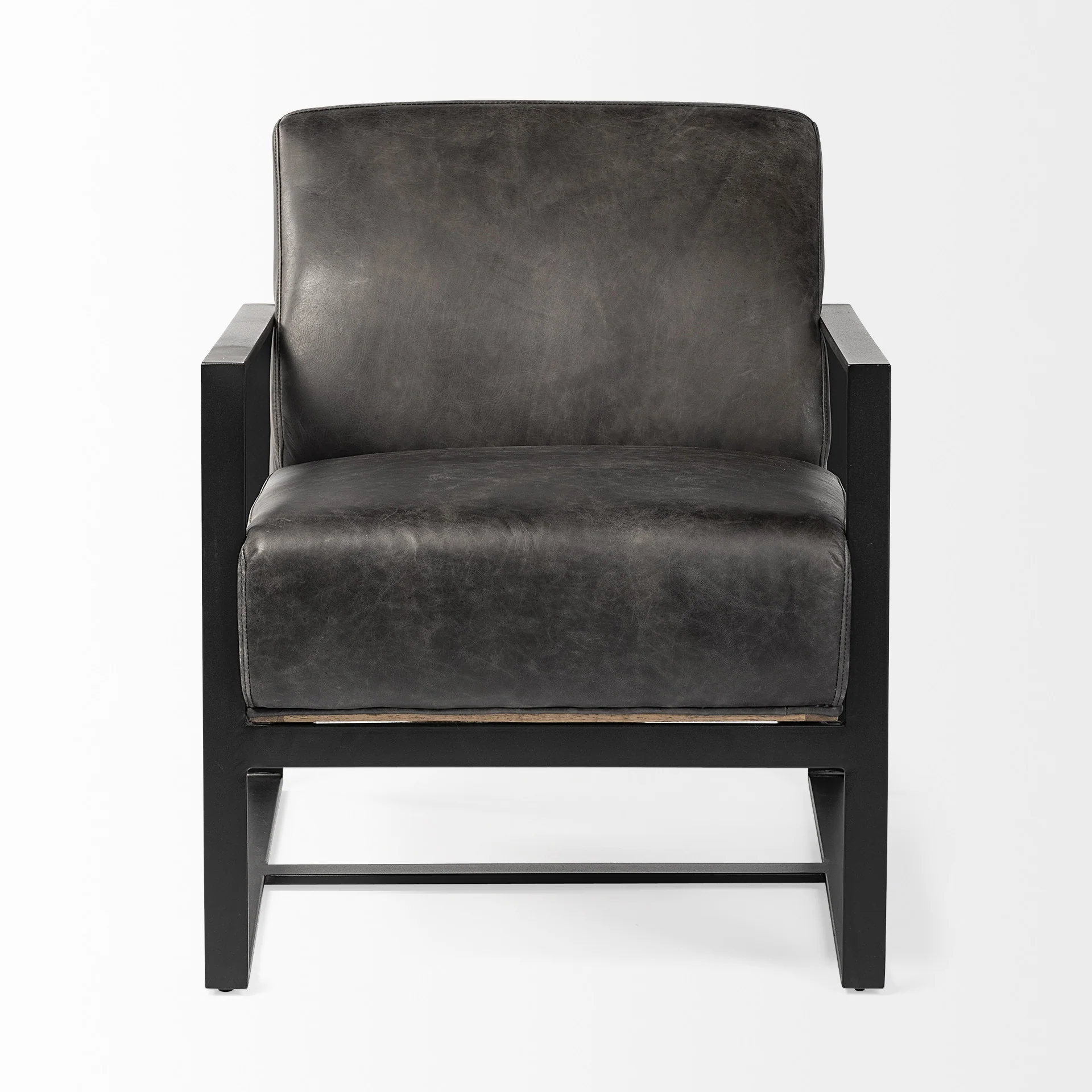 Ebony Genuine Leather Wrapped Accent Chair with Metal Frame By Homeroots - Image 2