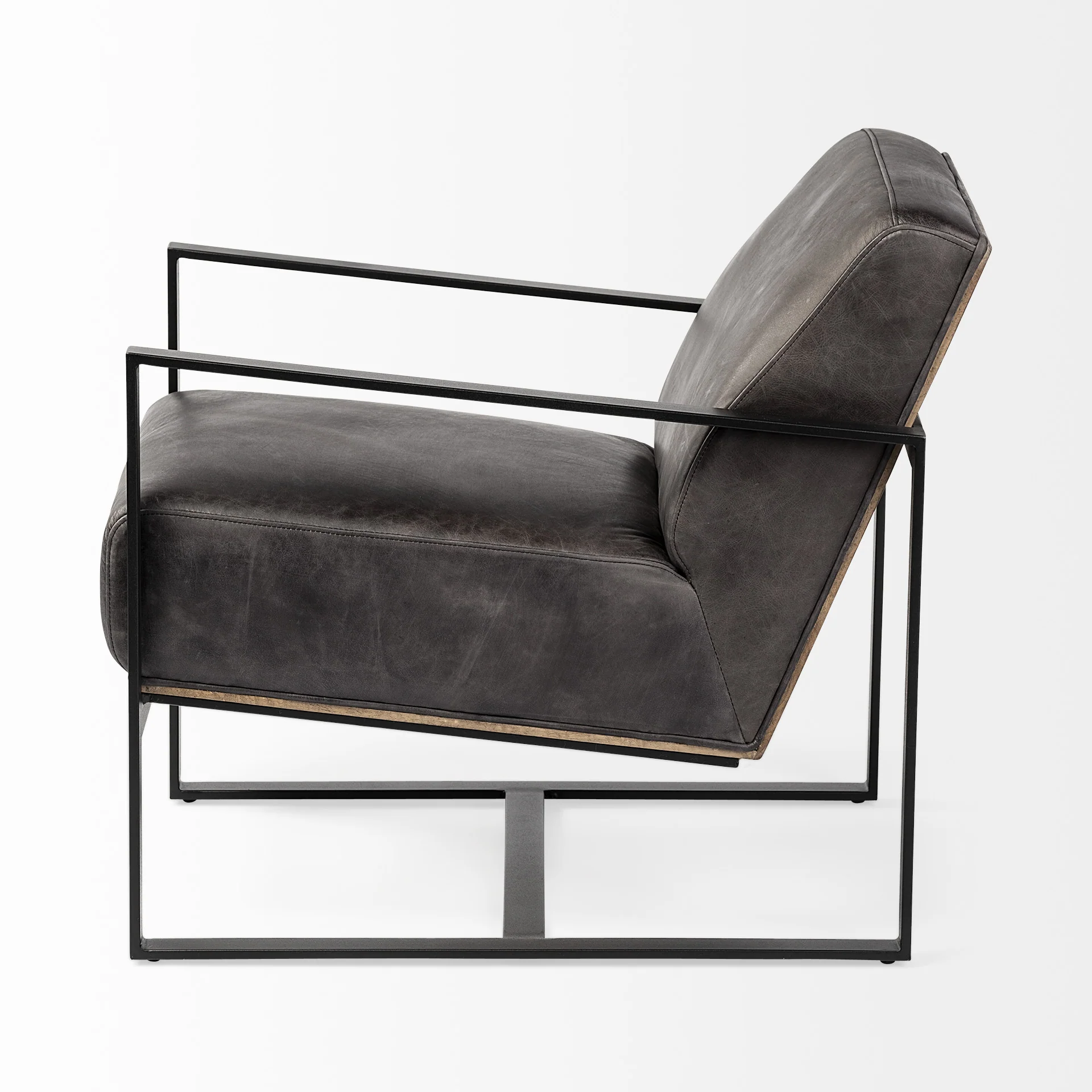 Ebony Genuine Leather Wrapped Accent Chair with Metal Frame By Homeroots - Image 3