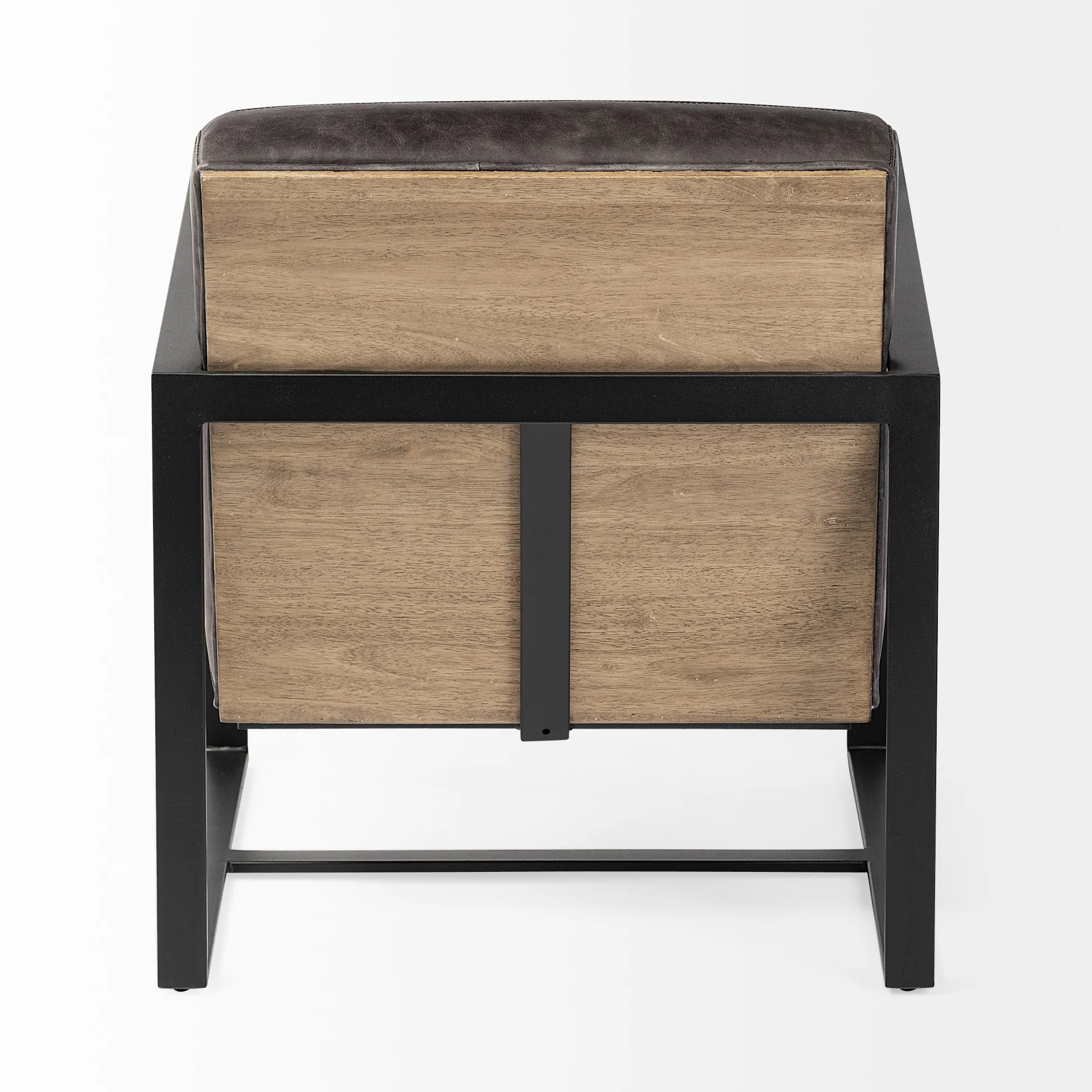 Ebony Genuine Leather Wrapped Accent Chair with Metal Frame By Homeroots - Image 4