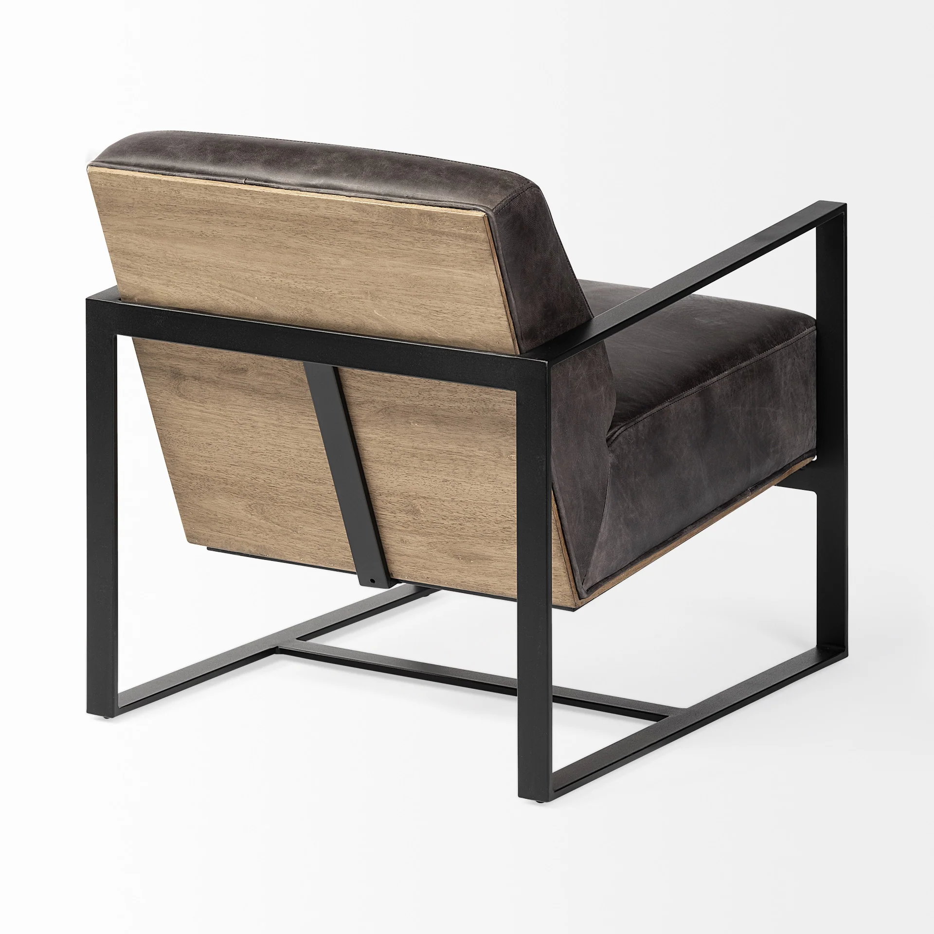Ebony Genuine Leather Wrapped Accent Chair with Metal Frame By Homeroots - Image 5
