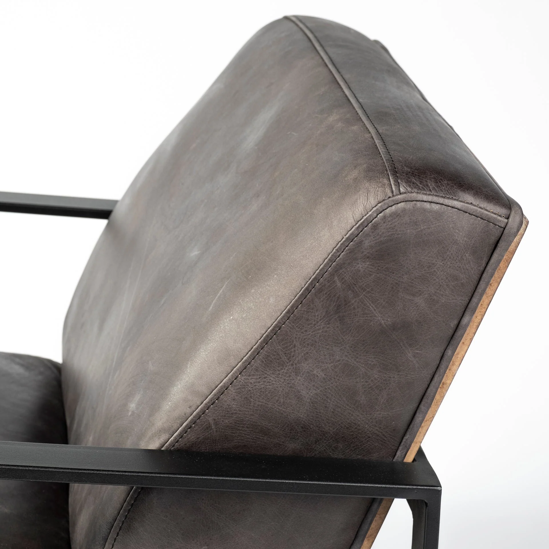 Ebony Genuine Leather Wrapped Accent Chair with Metal Frame By Homeroots - Image 6