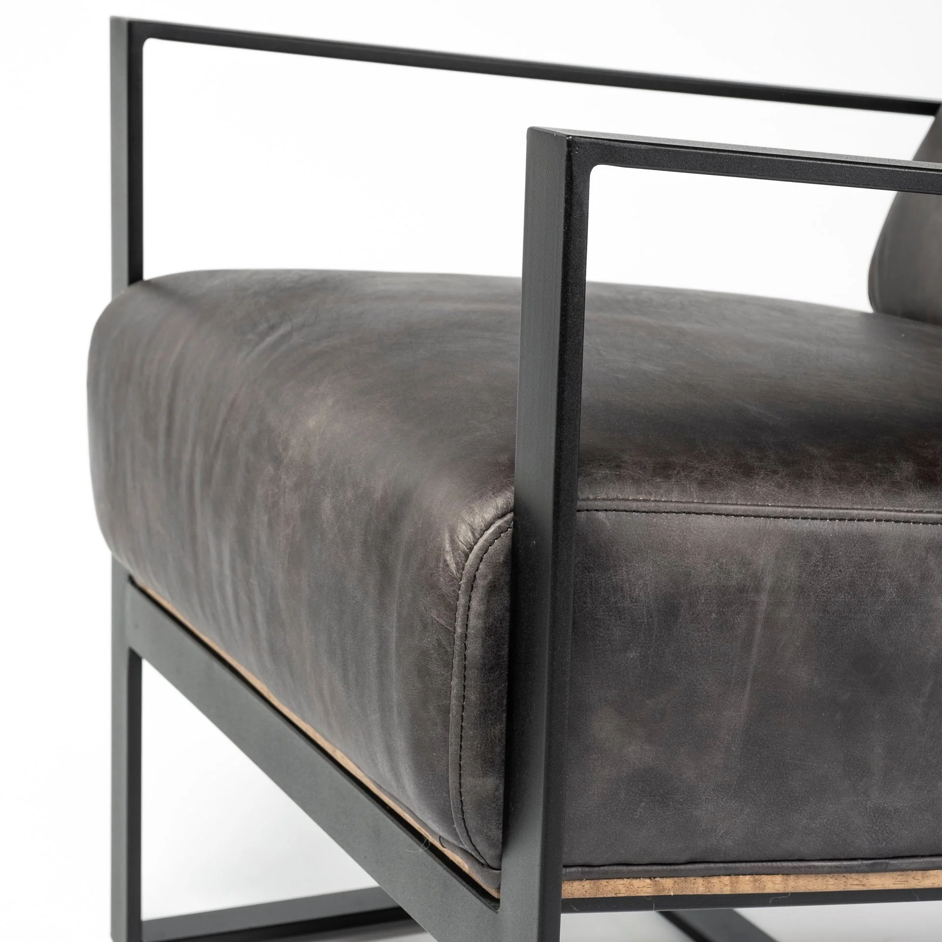 Ebony Genuine Leather Wrapped Accent Chair with Metal Frame By Homeroots - Image 7