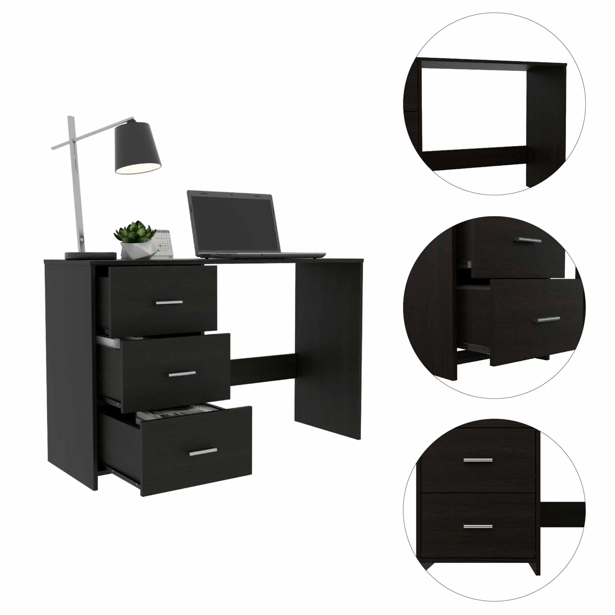 Echo Black Computer Desk with Three Drawers By Homeroots - 403782 - Image 4