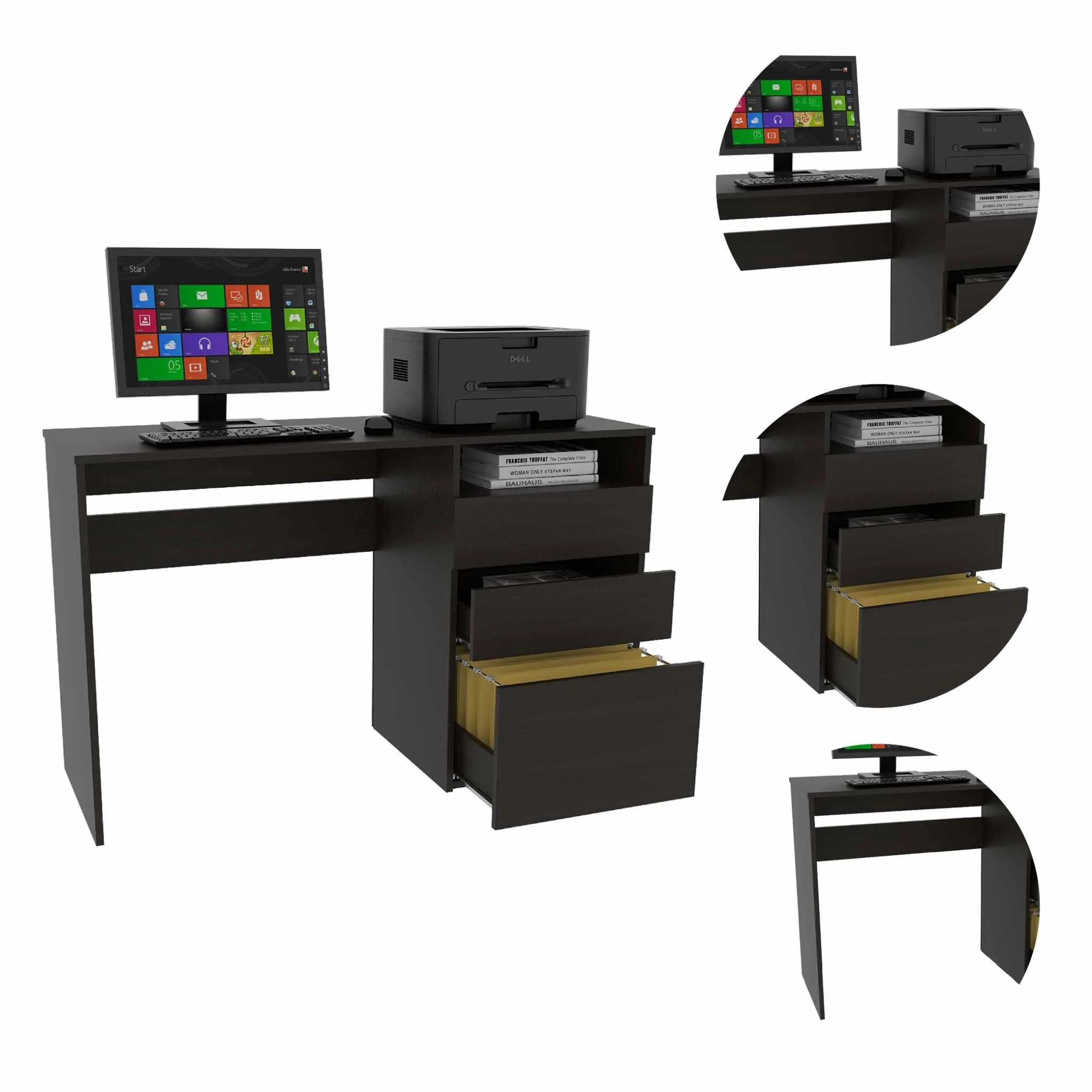 Echo Black Computer Desk with Three Drawers By Homeroots - 403805 - Image 4