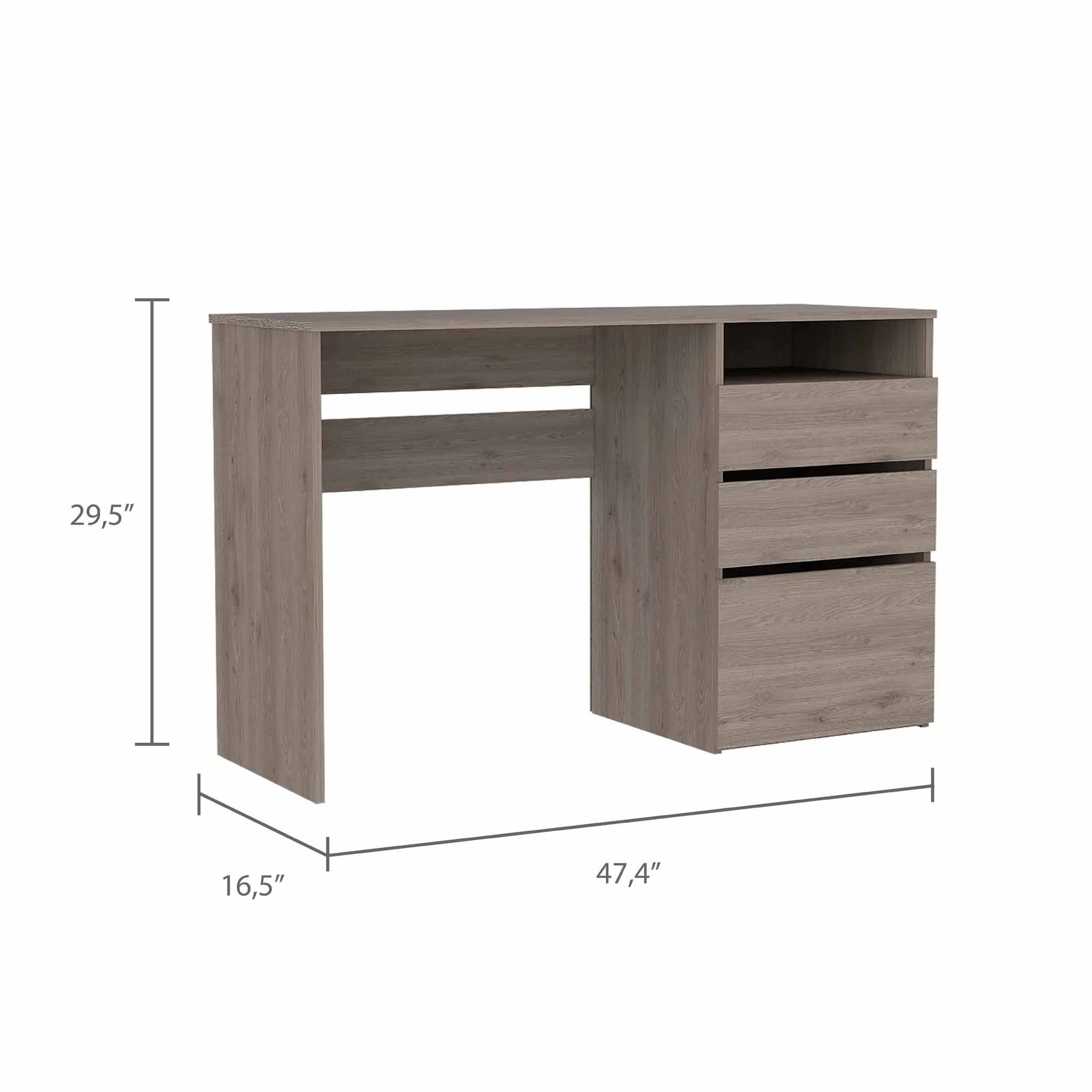 Echo Light Gray Computer Desk with Three Drawers By Homeroots - Image 2