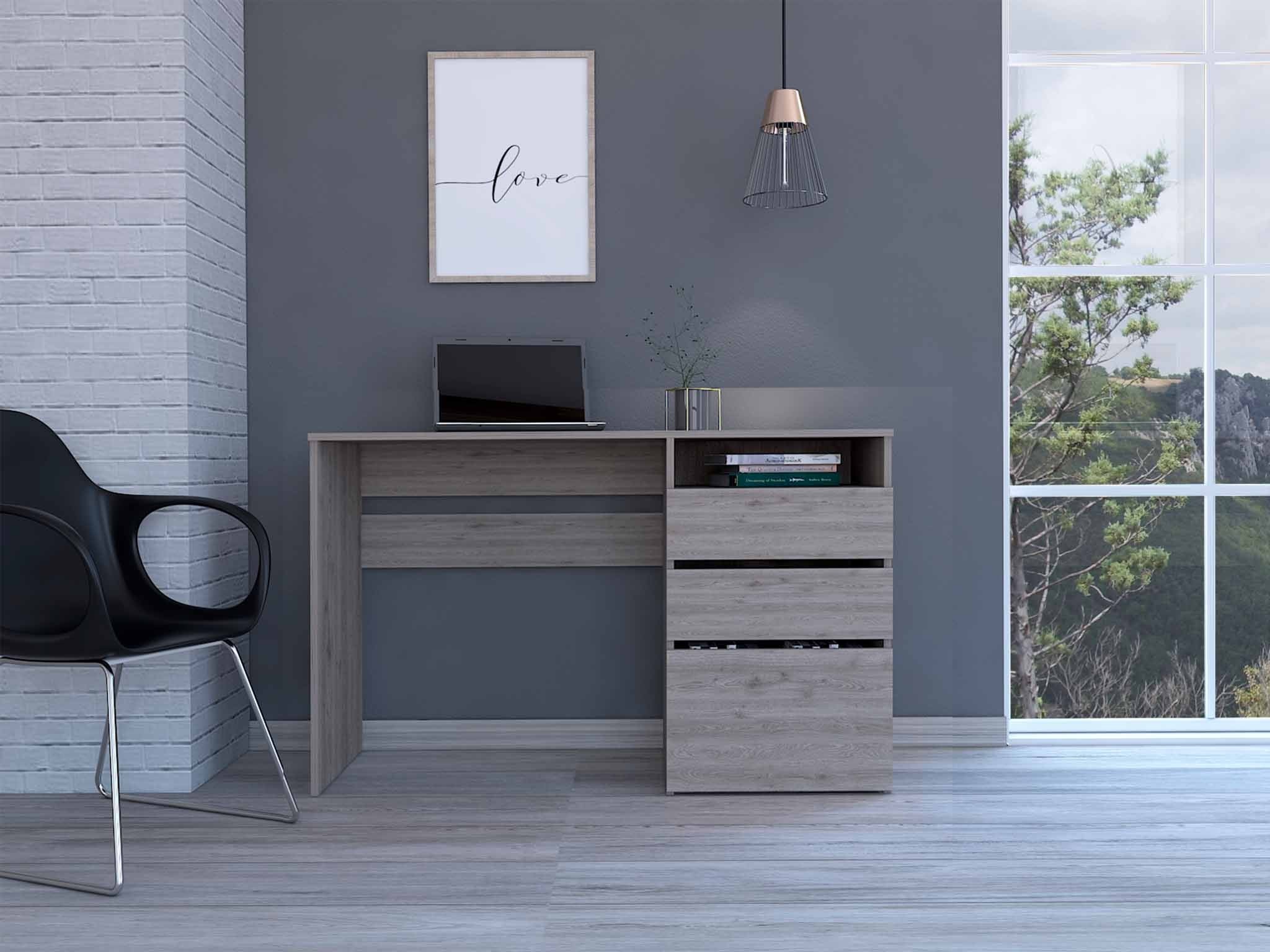 Echo Light Gray Computer Desk with Three Drawers By Homeroots - Image 3