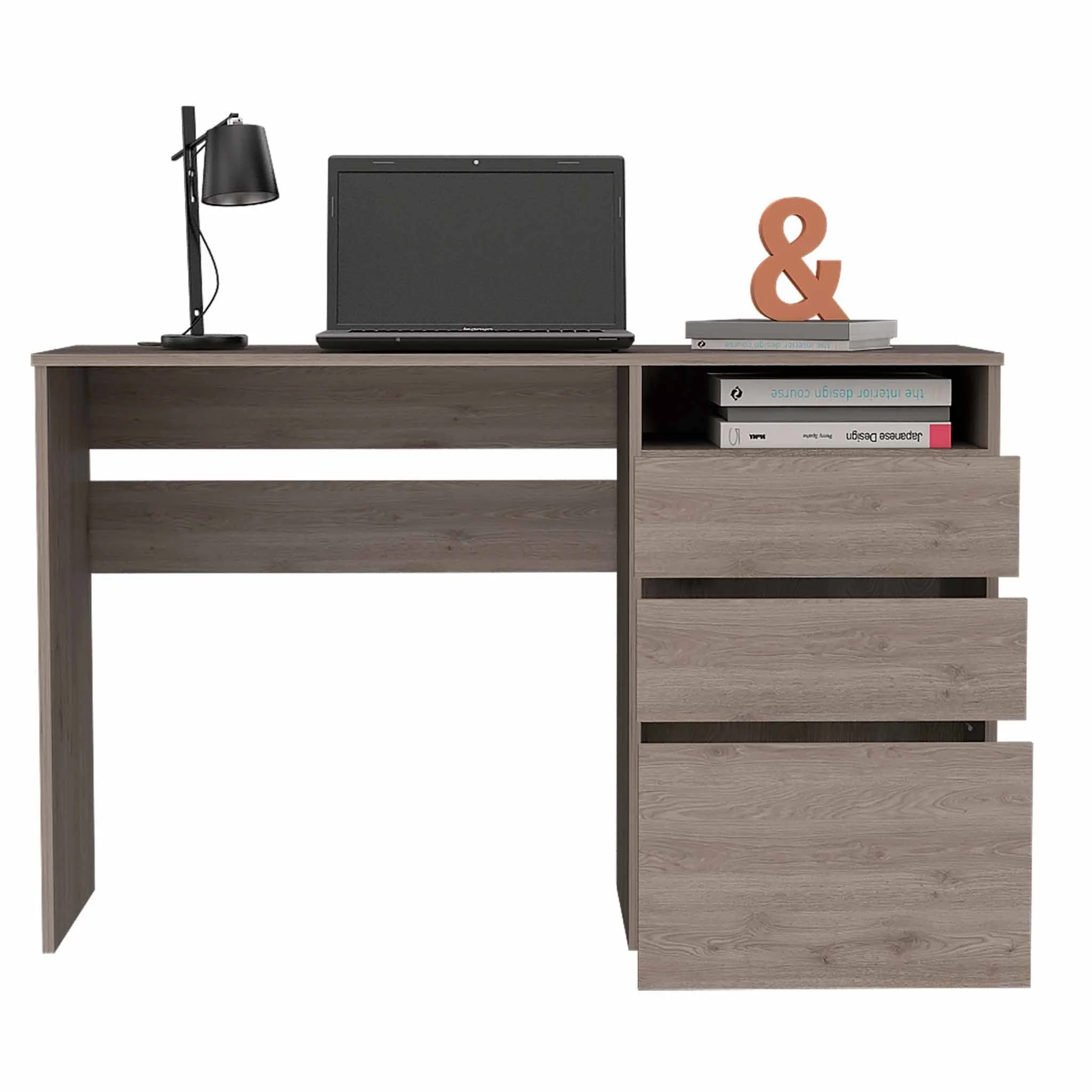 Echo Light Gray Computer Desk with Three Drawers By Homeroots - Image 5