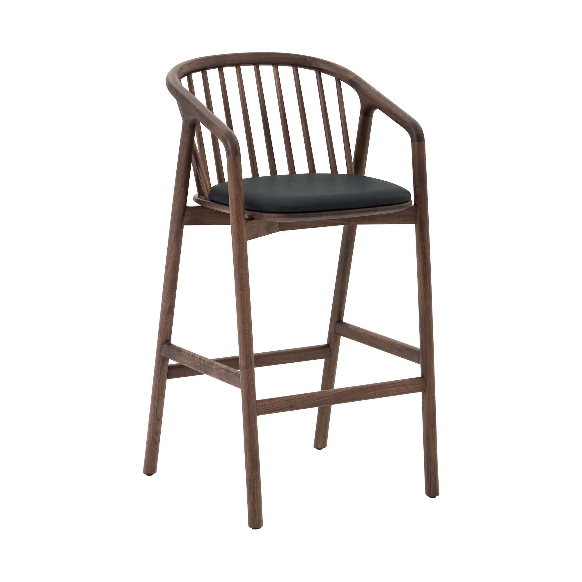 Echo Walnut Wood and Black Faux Leather Bar Stool By Armen Living - Image 2